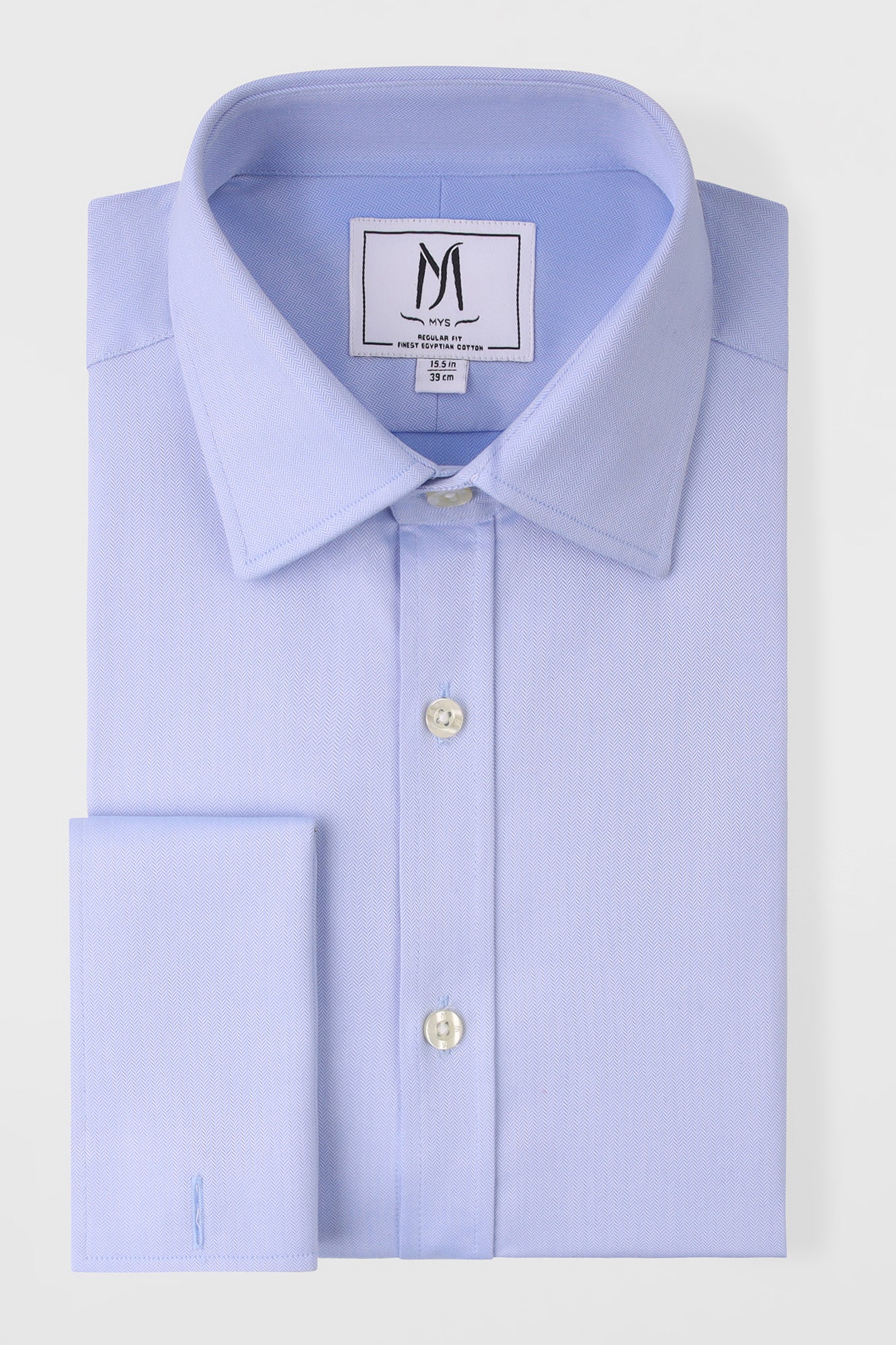 Light Blue Herringbone Double Cuff Non-Iron Shirt - Regular Fit