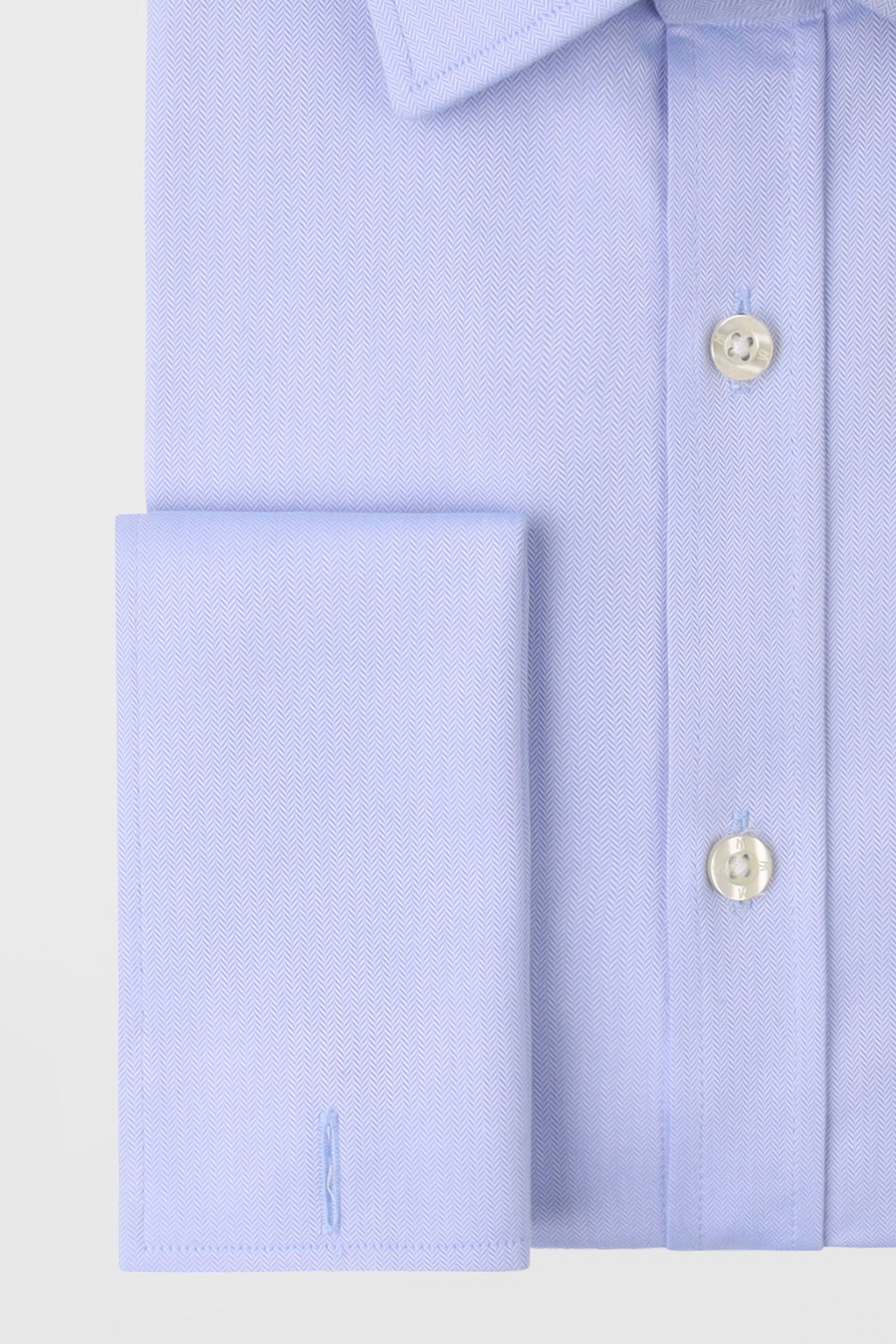 Light Blue Herringbone Double Cuff Non-Iron Shirt - Regular Fit