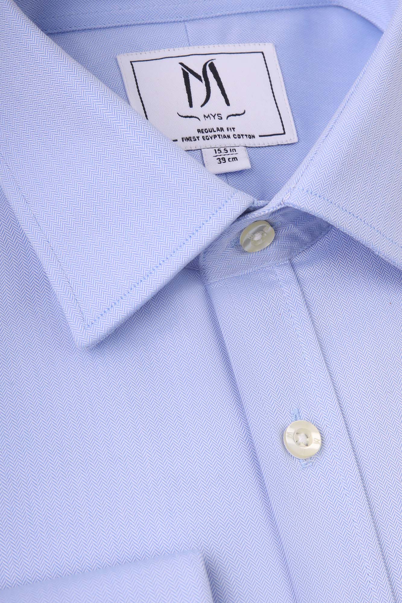 Light Blue Herringbone Double Cuff Non-Iron Shirt - Regular Fit