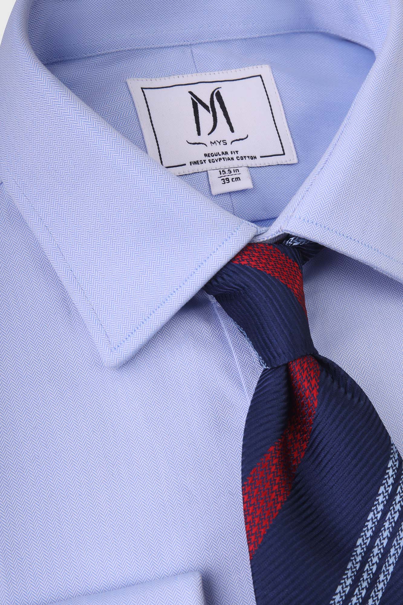 Light Blue Herringbone Double Cuff Non-Iron Shirt - Regular Fit