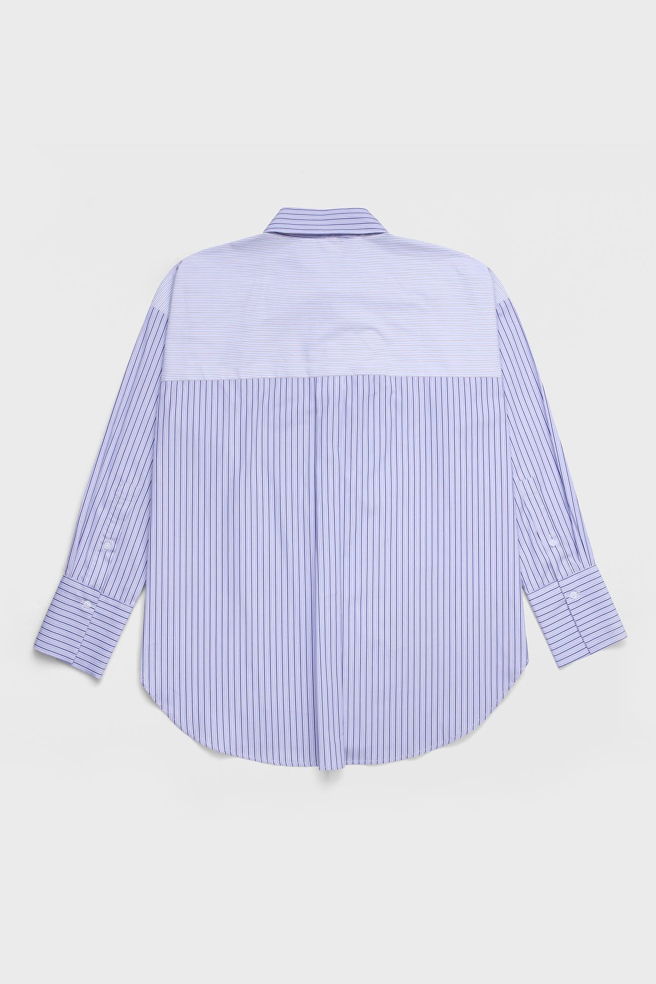 Blue Striped Patch-Work Shirt with Flap Pockets