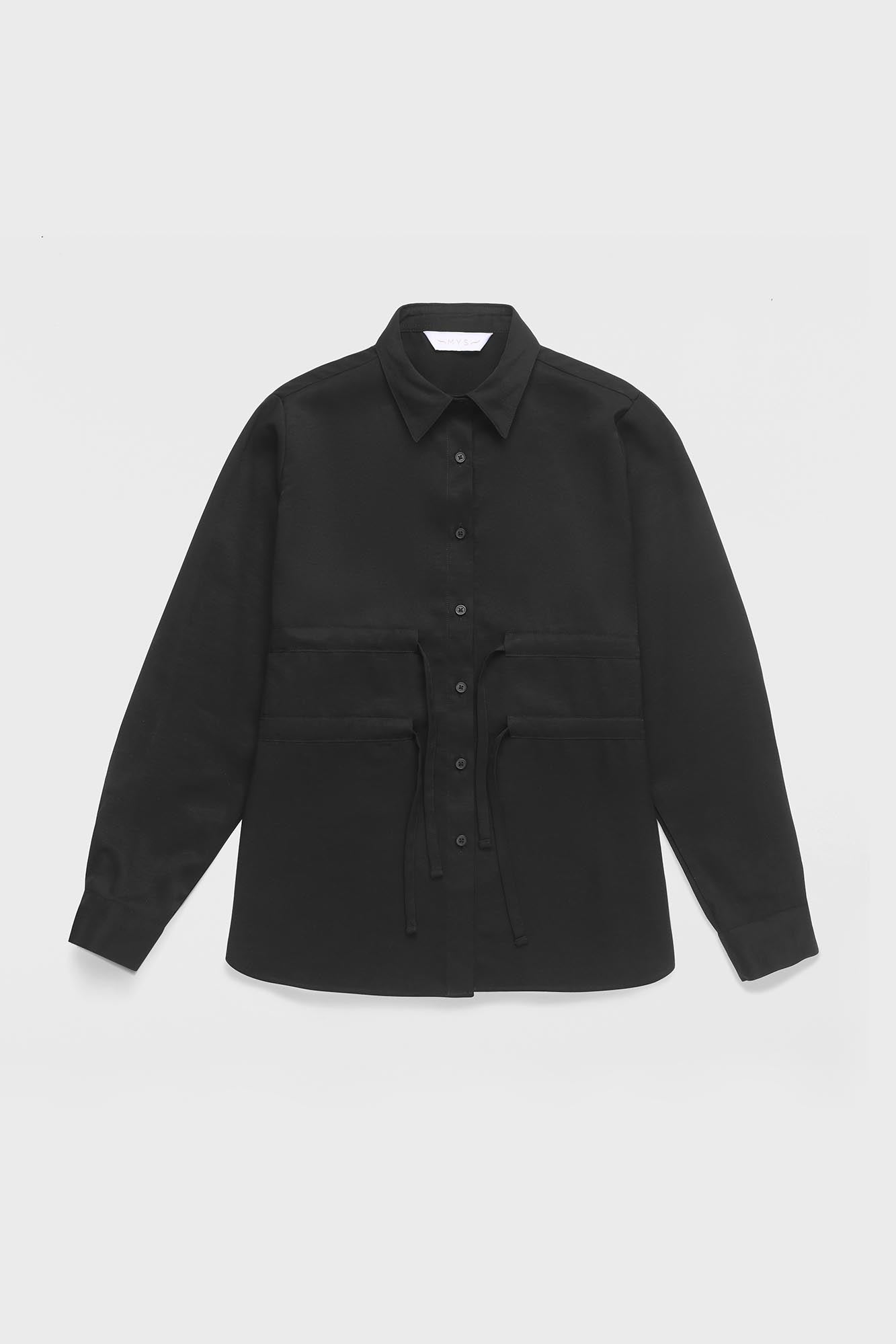 Black Viscose Waist Tie Shirt