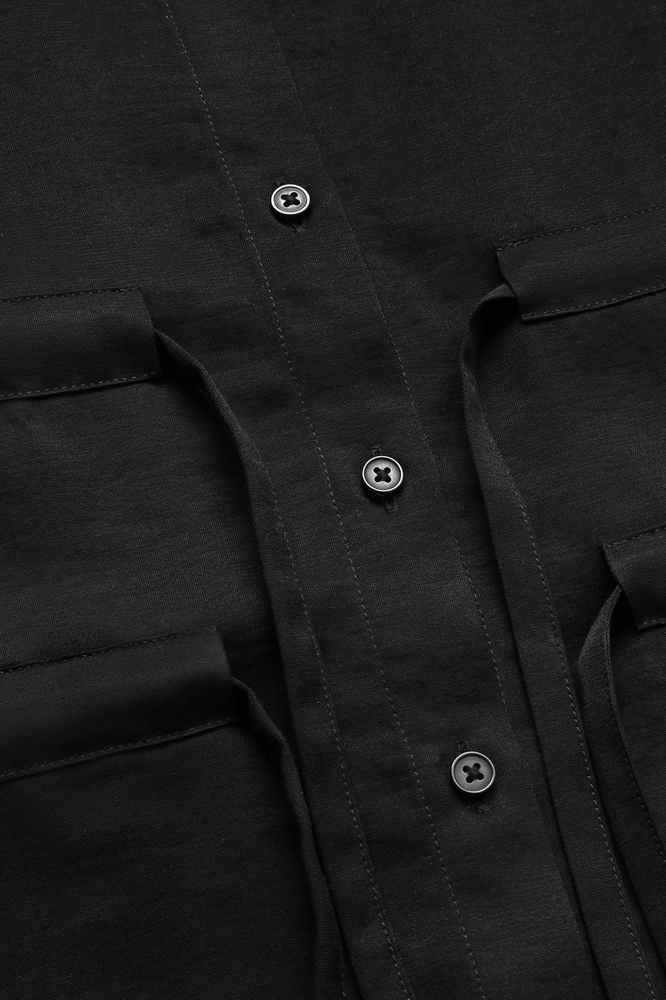 Black Viscose Waist Tie Shirt