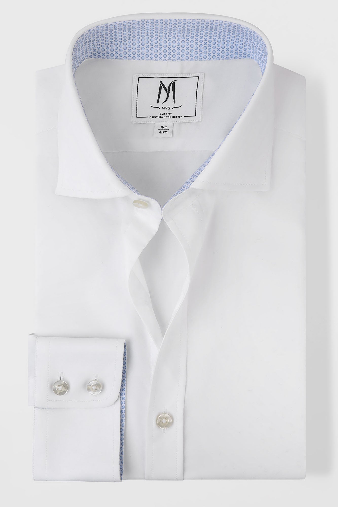 White Contrast Light Blue Stretch Shirt - Slim Fit