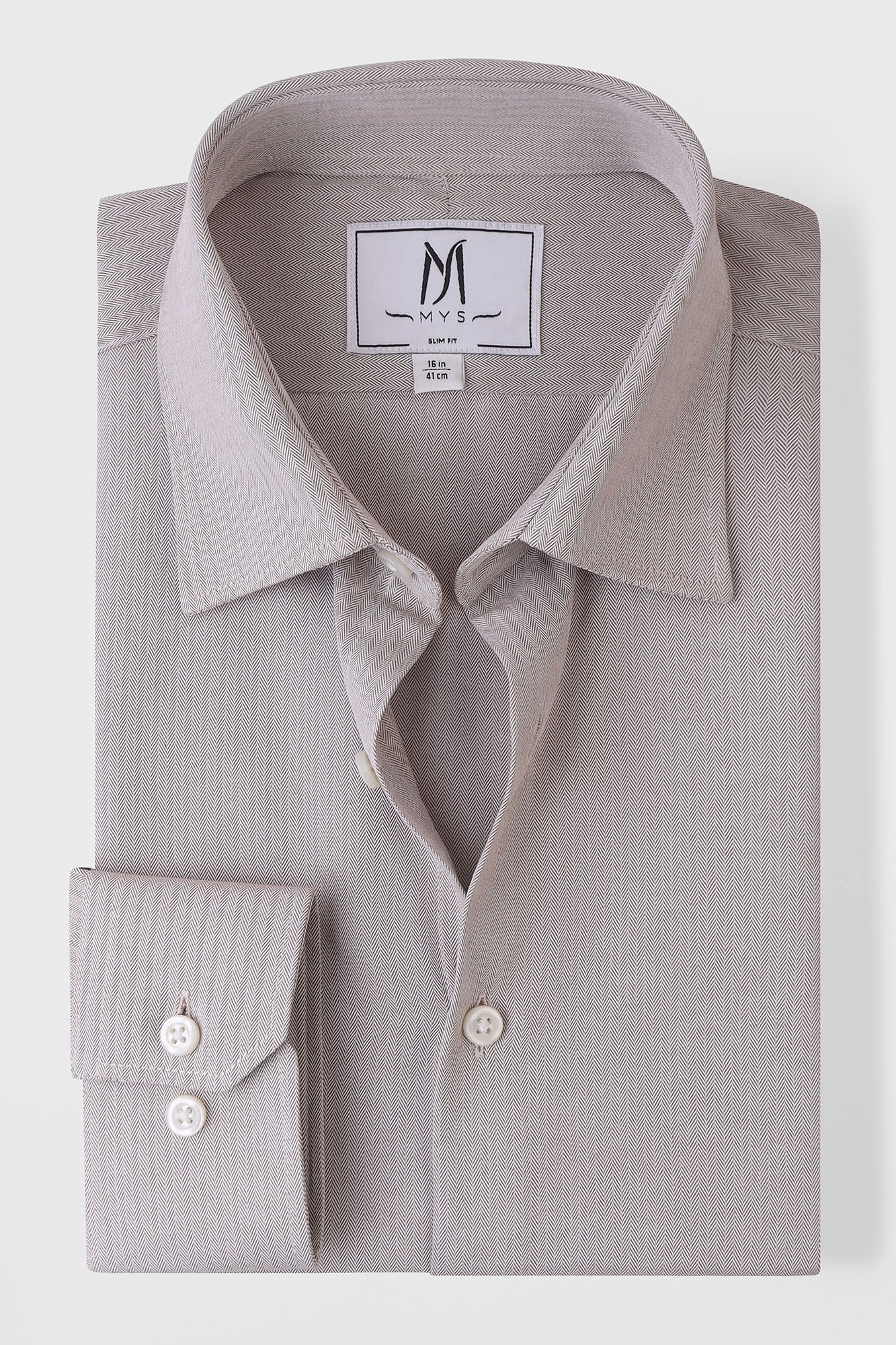 Beige Herringbone Shirt - Slim Fit