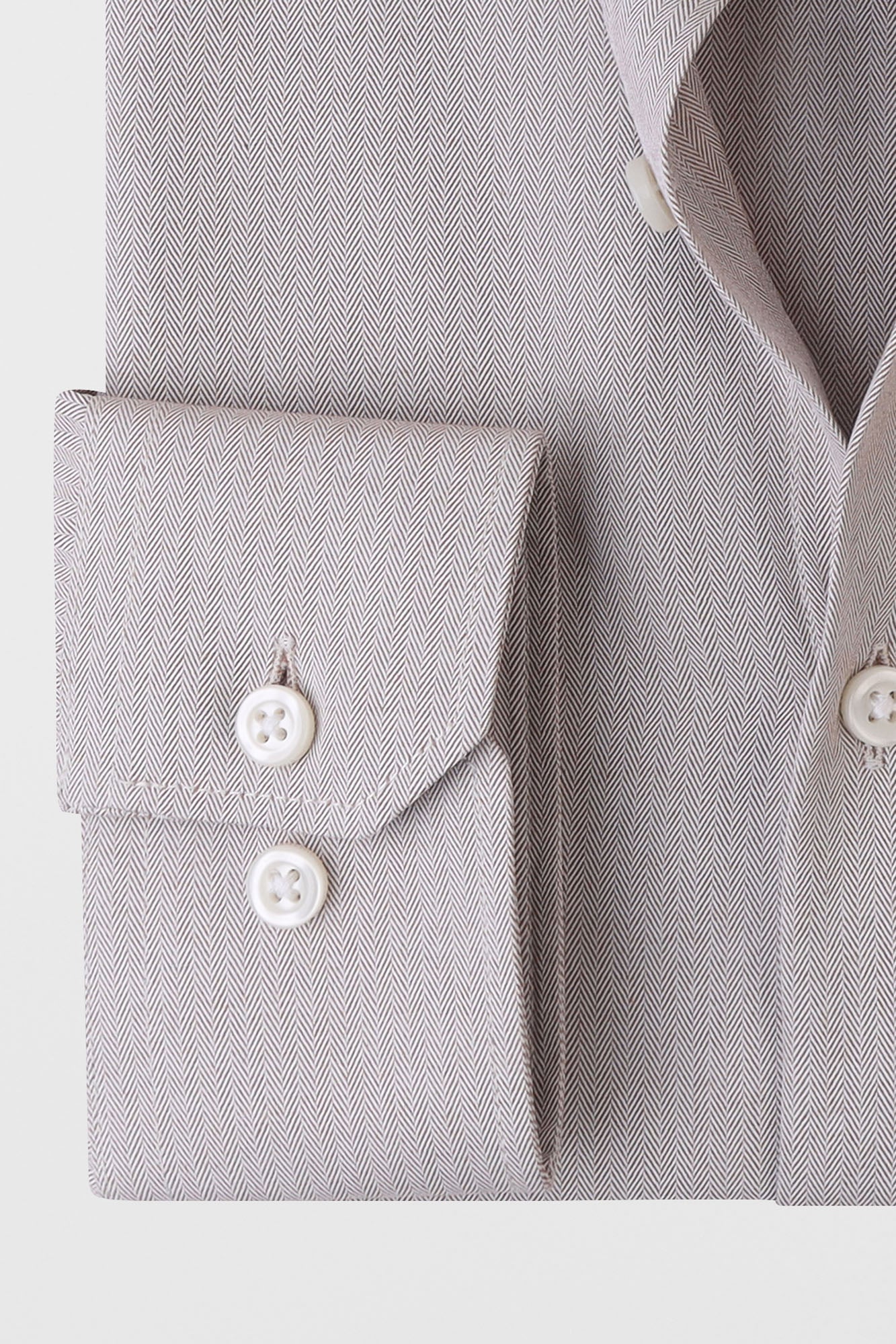 Beige Herringbone Shirt - Slim Fit