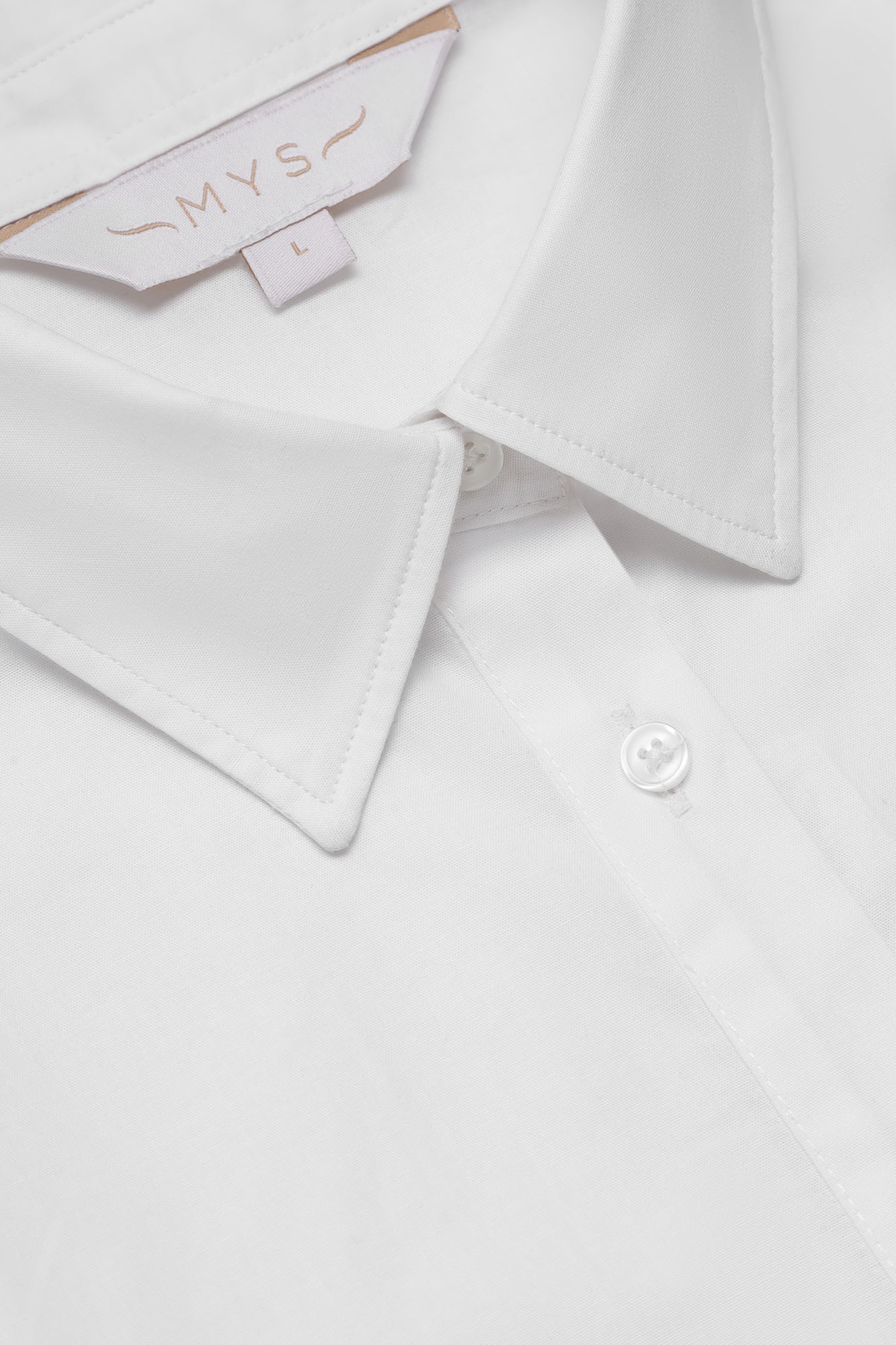 White Poplin Gathered Placket Stretch Shirt