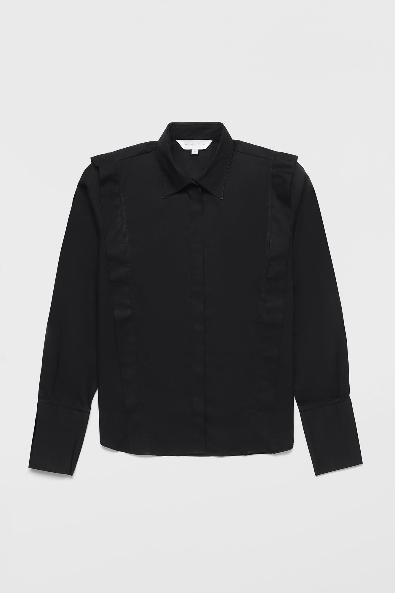 Poplin Shoulder Detail Stretch Shirt Black