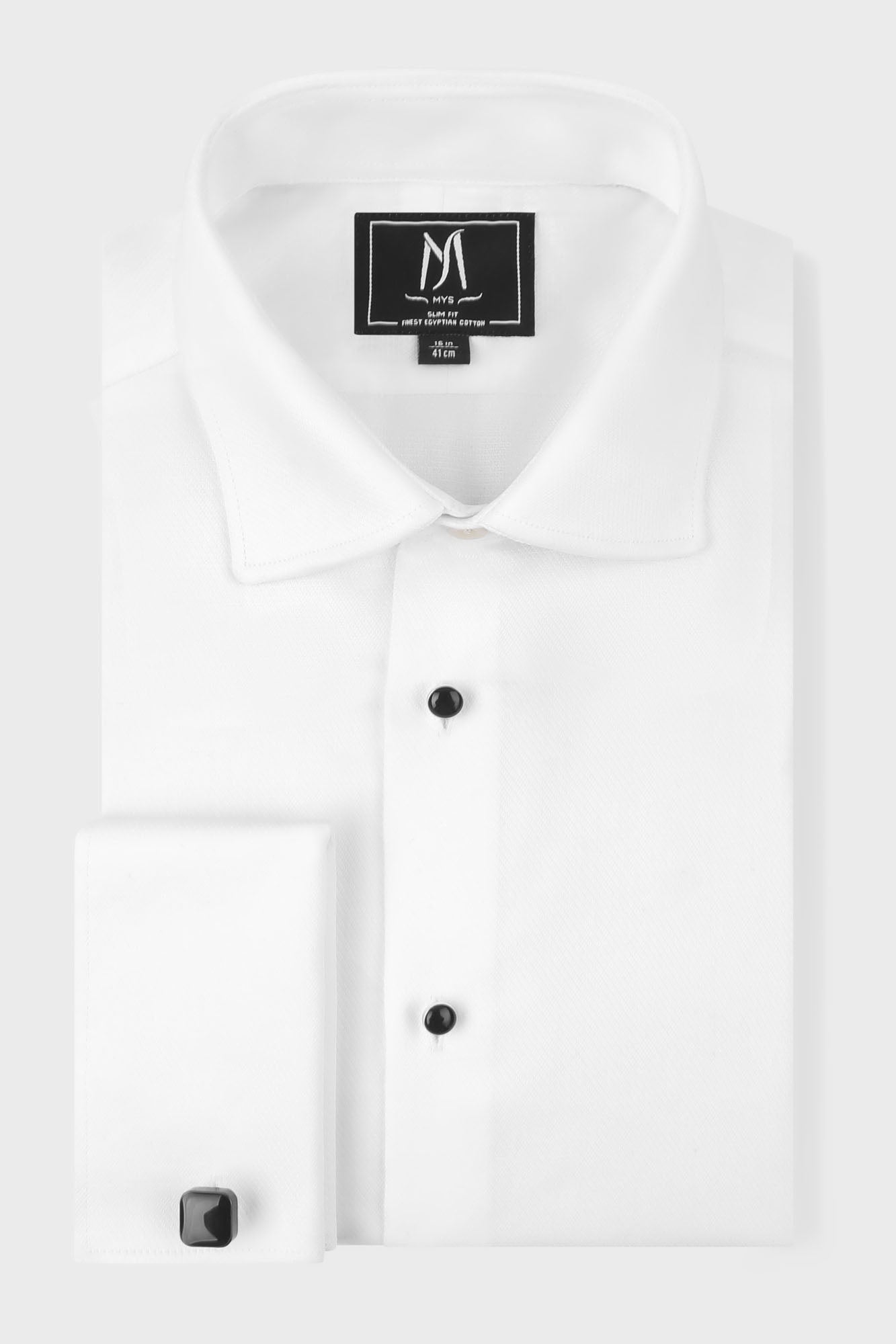White Dobby Tuxedo Shirt - Slim Fit