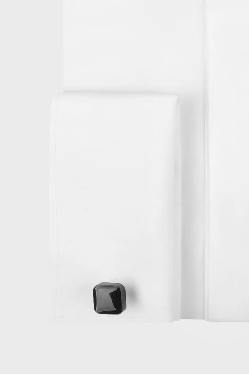 White Hidden Placket Tuxedo Shirt - Regular Fit