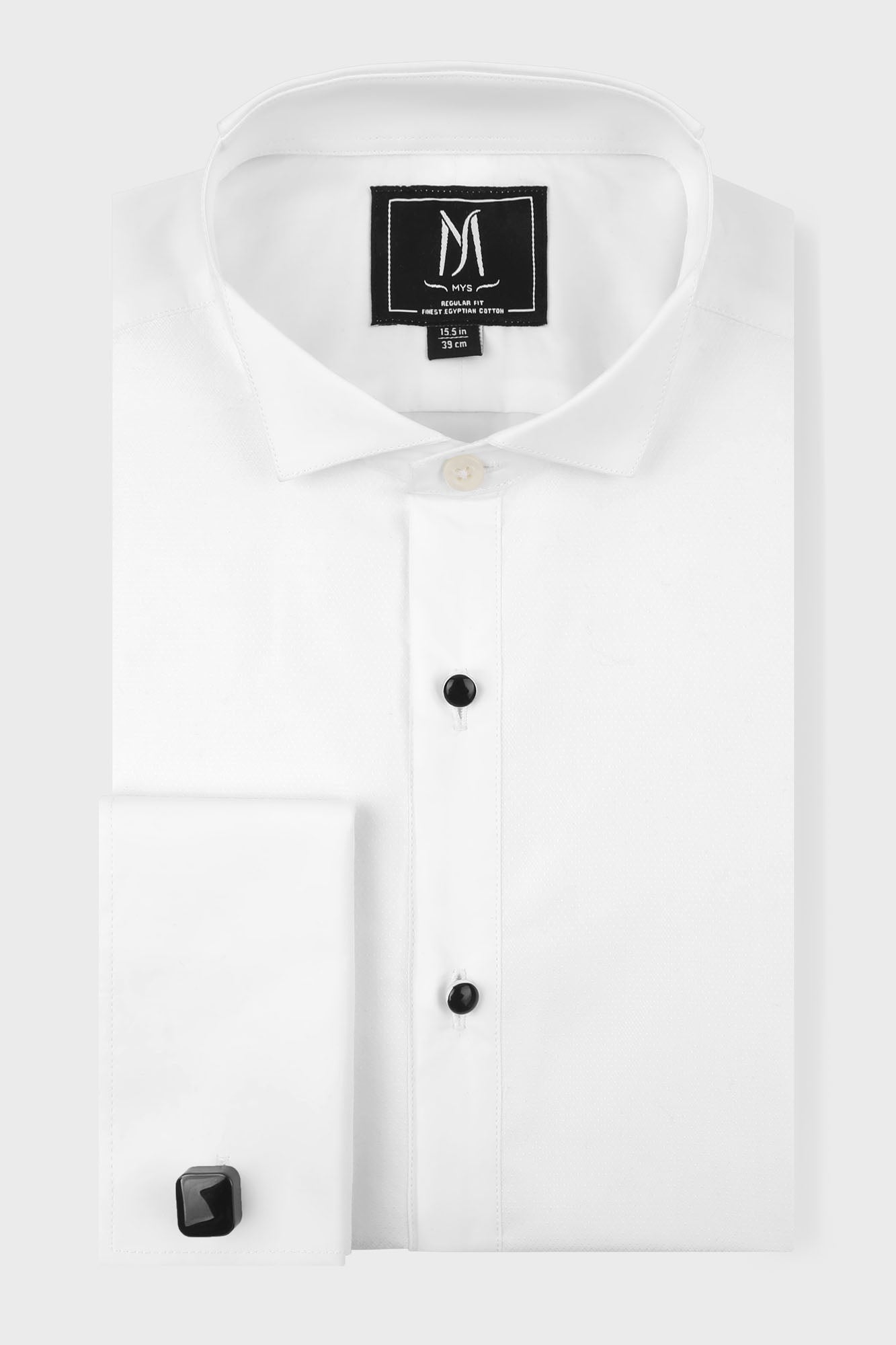 White Poplin Bib Tuxedo Shirt - Regular Fit