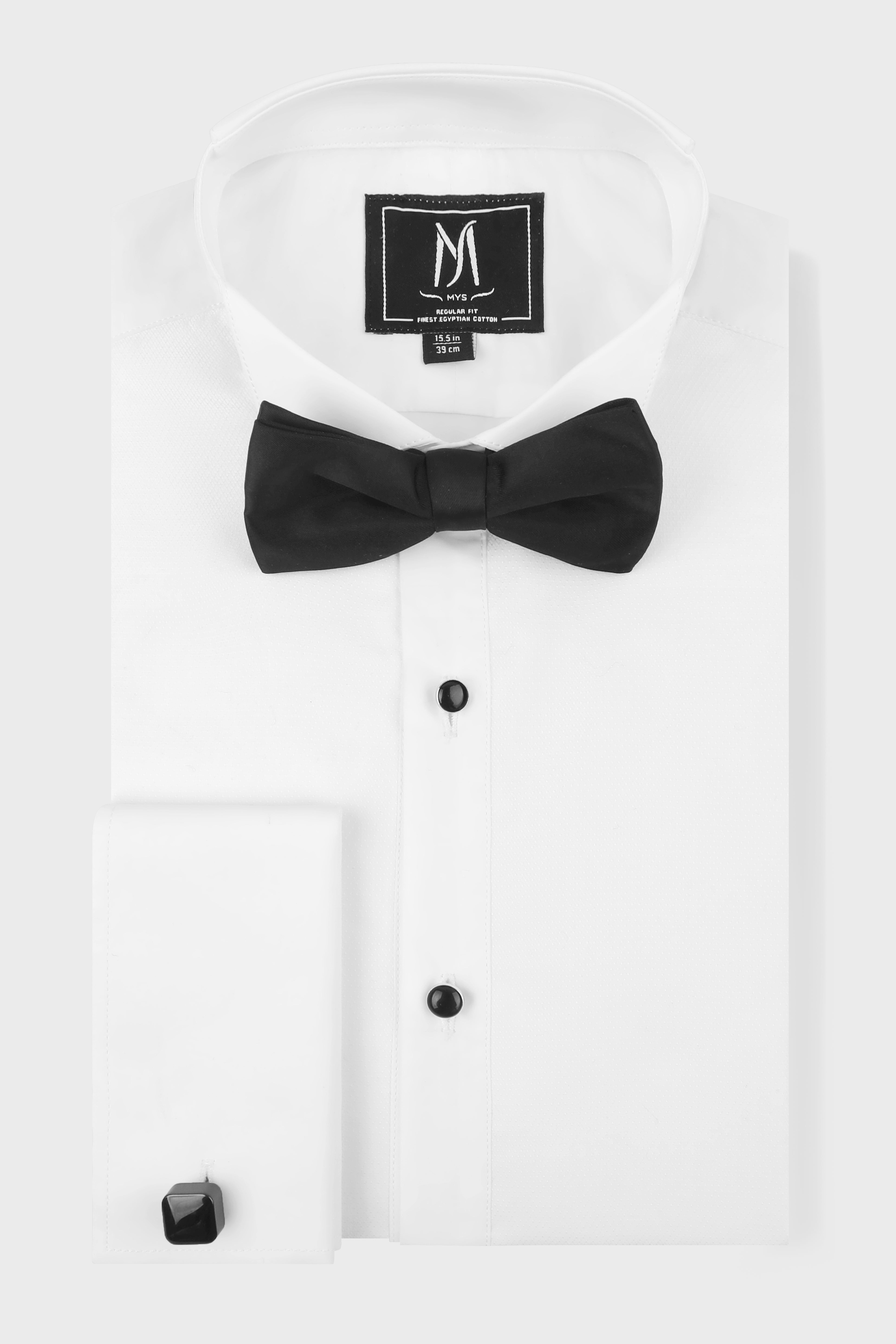 White Poplin Bib Tuxedo Shirt - Regular Fit