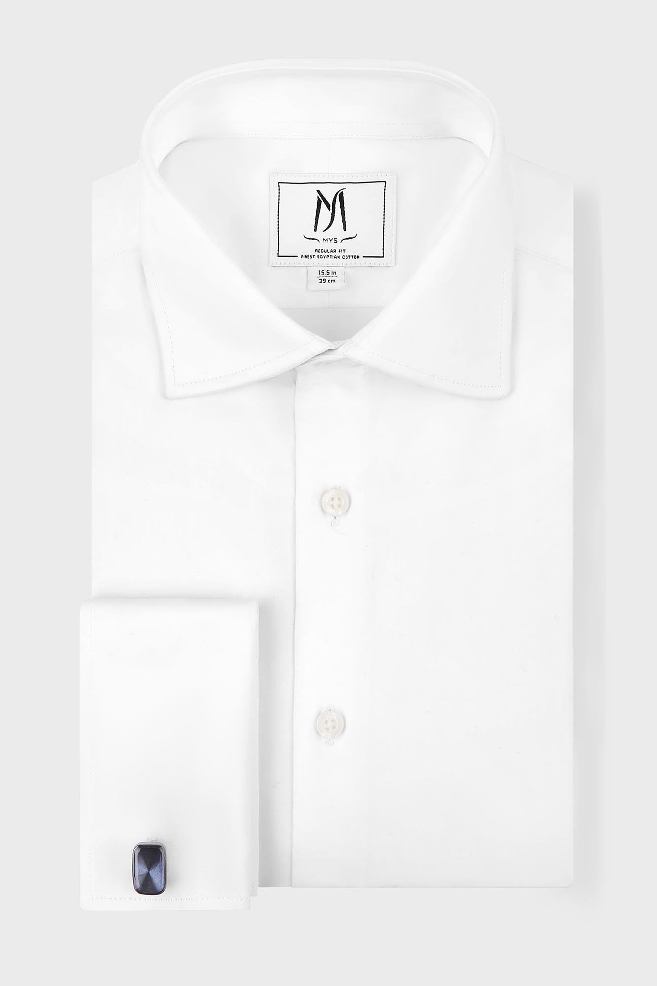 White Satin Twill Double Cuff Shirt - Regular Fit