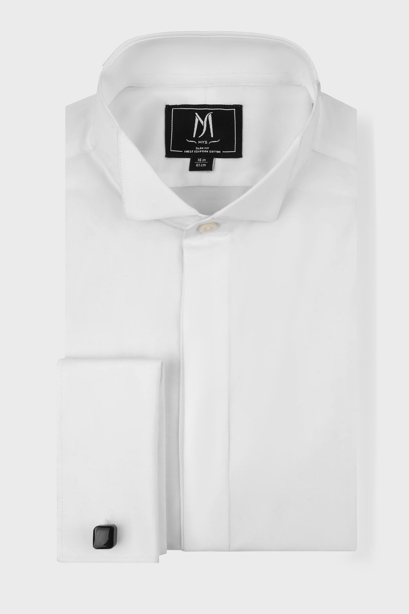 White Hidden Placket Tuxedo Shirt - Regular Fit