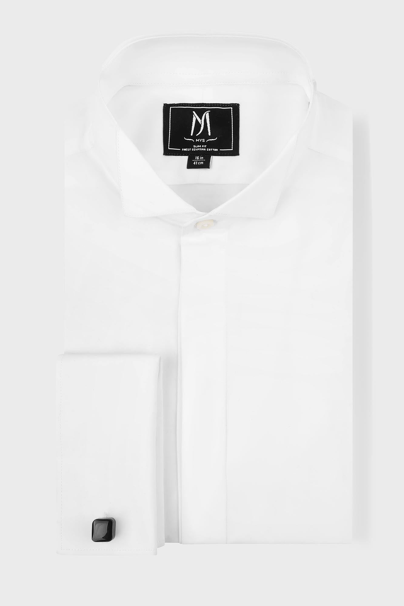White Hidden Placket Tuxedo Shirt - Slim Fit