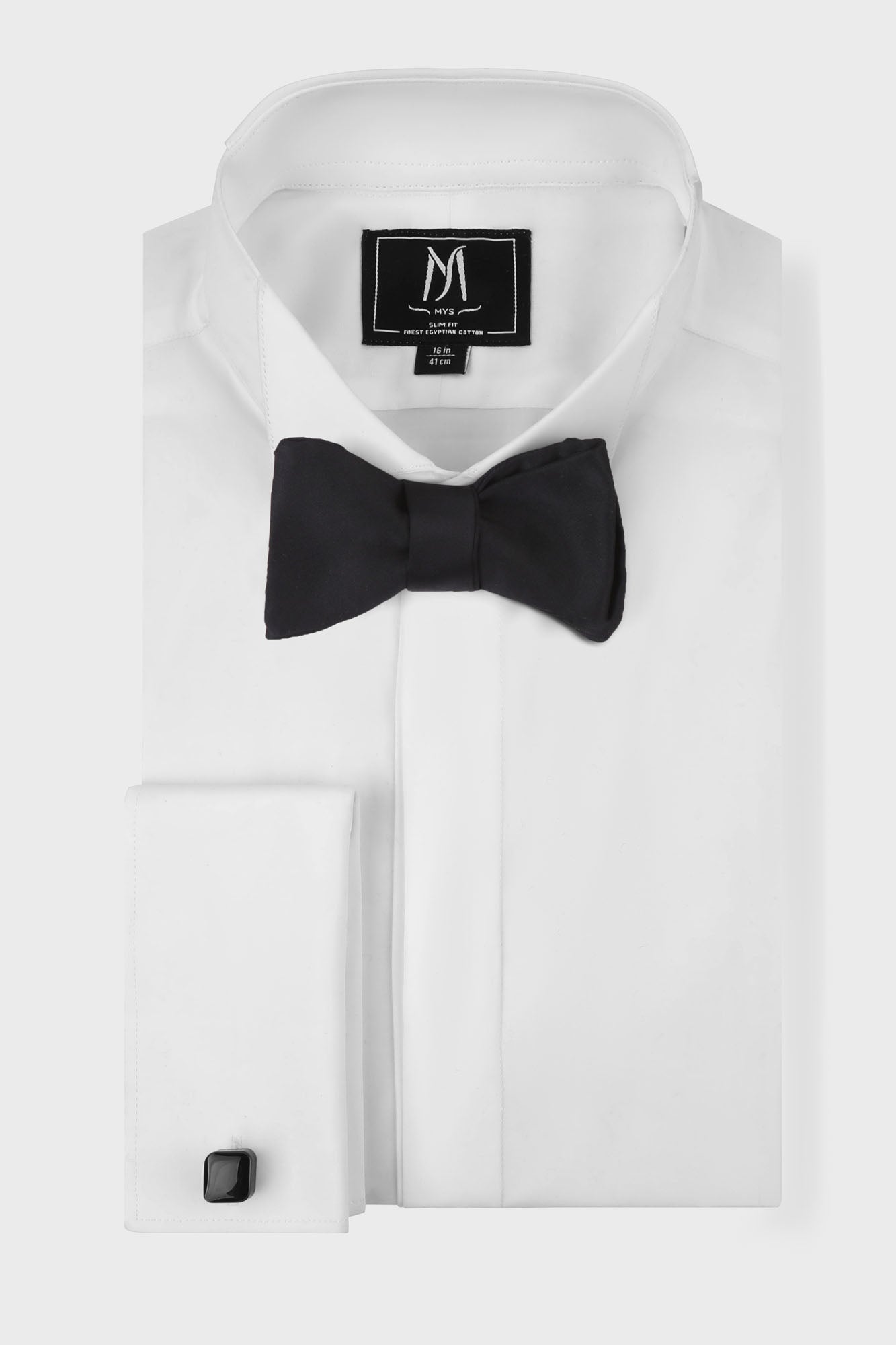 White Hidden Placket Tuxedo Shirt - Slim Fit