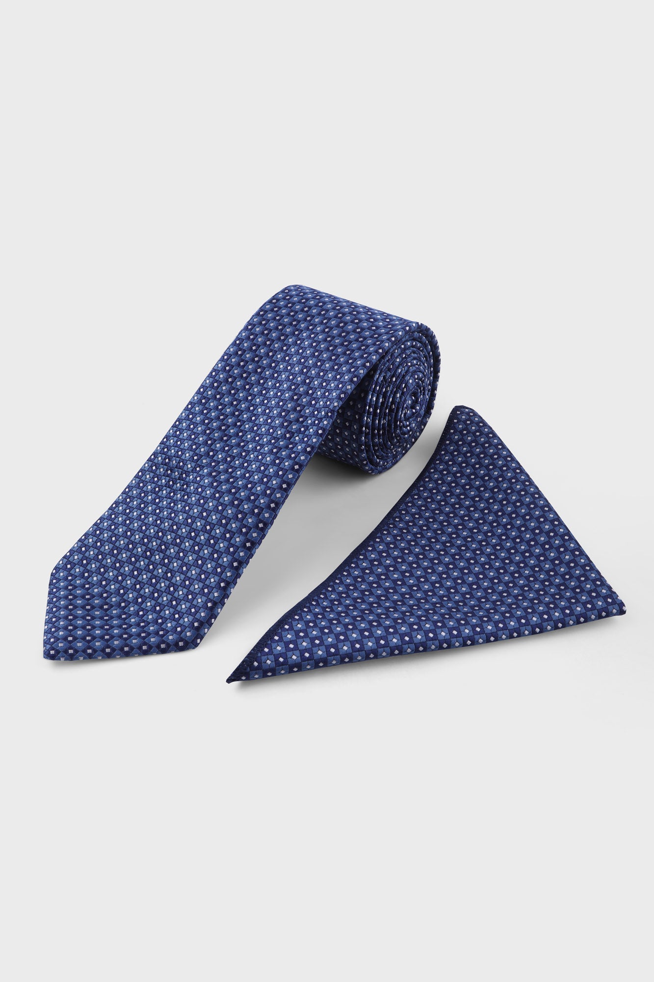 Blue Geometric Tie Set