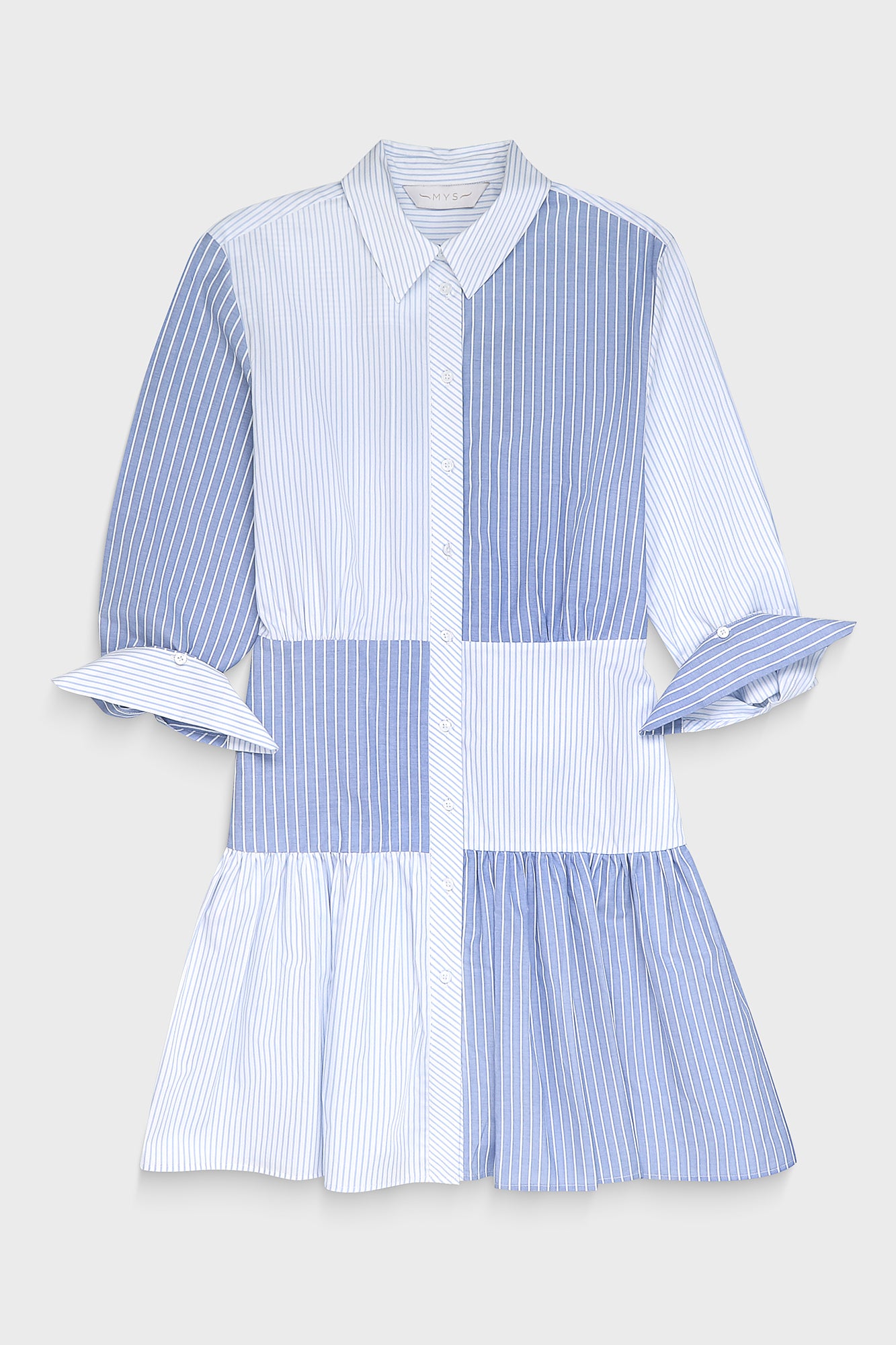Light Blue Striped Patchwork Shirt Dress