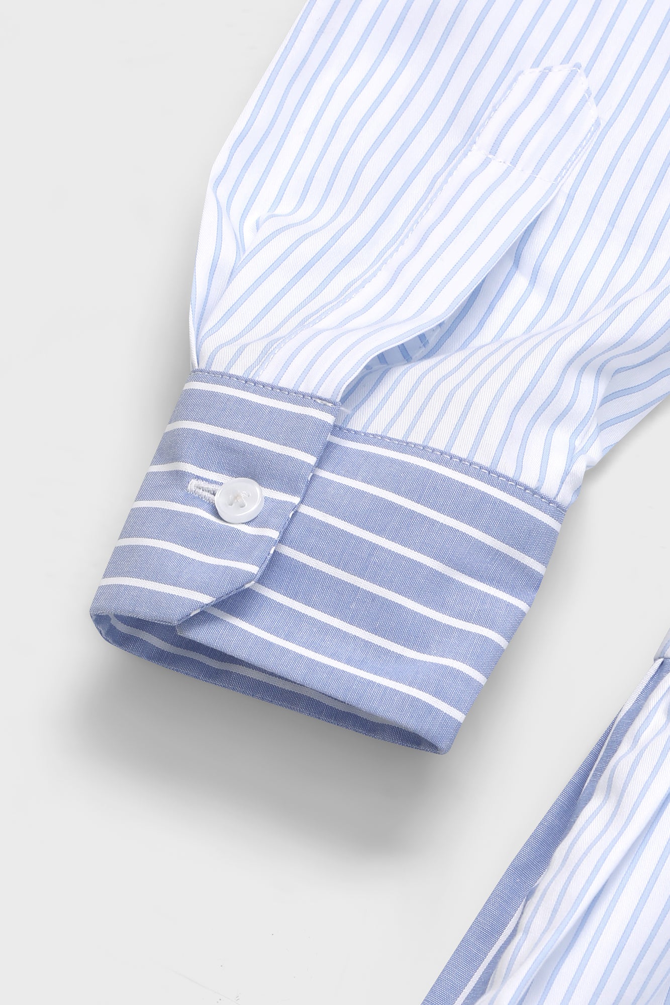 Light Blue Striped Patchwork Shirt Dress