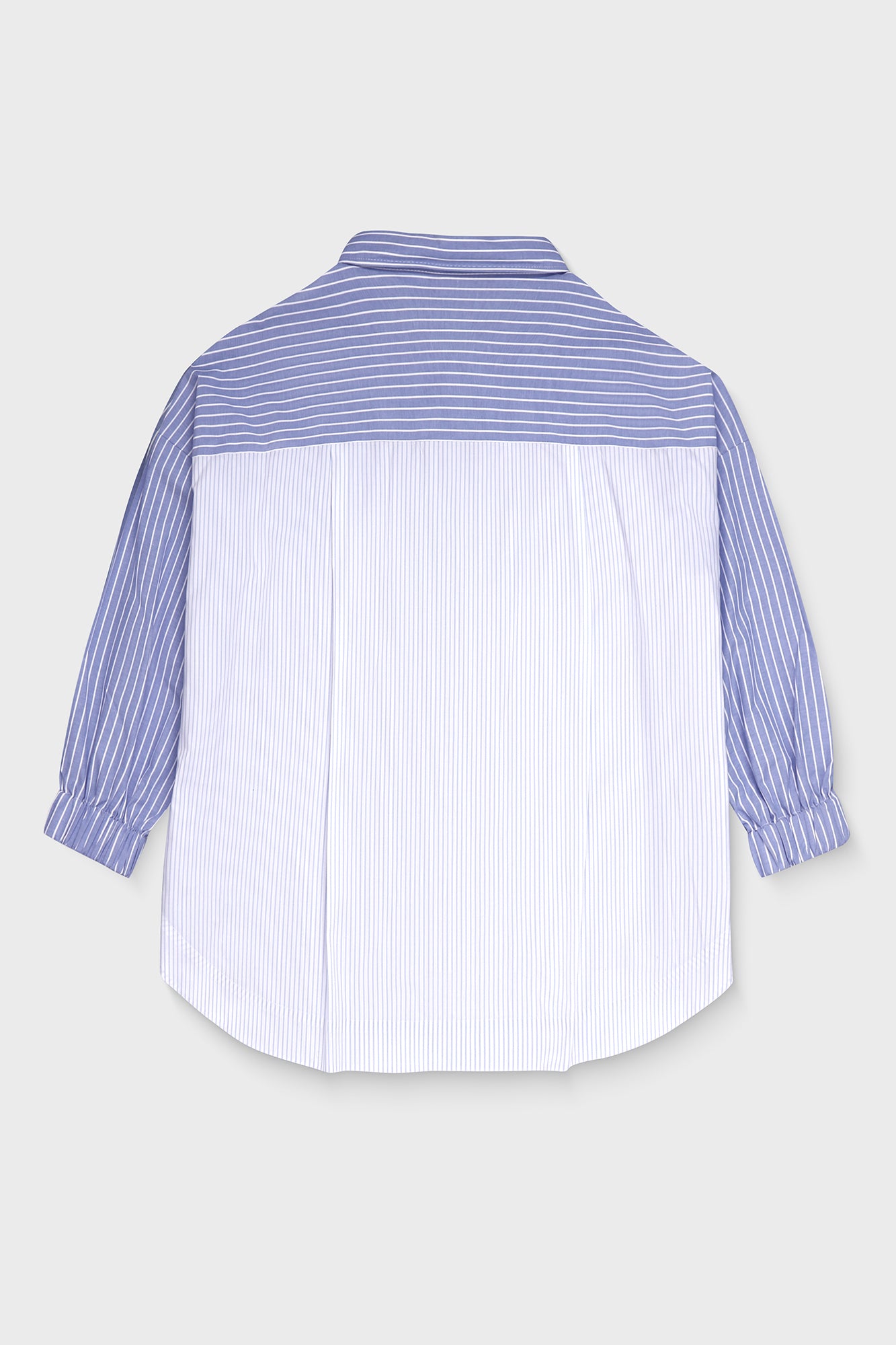 Light Blue Striped Patchwork Hem Tie Shirt