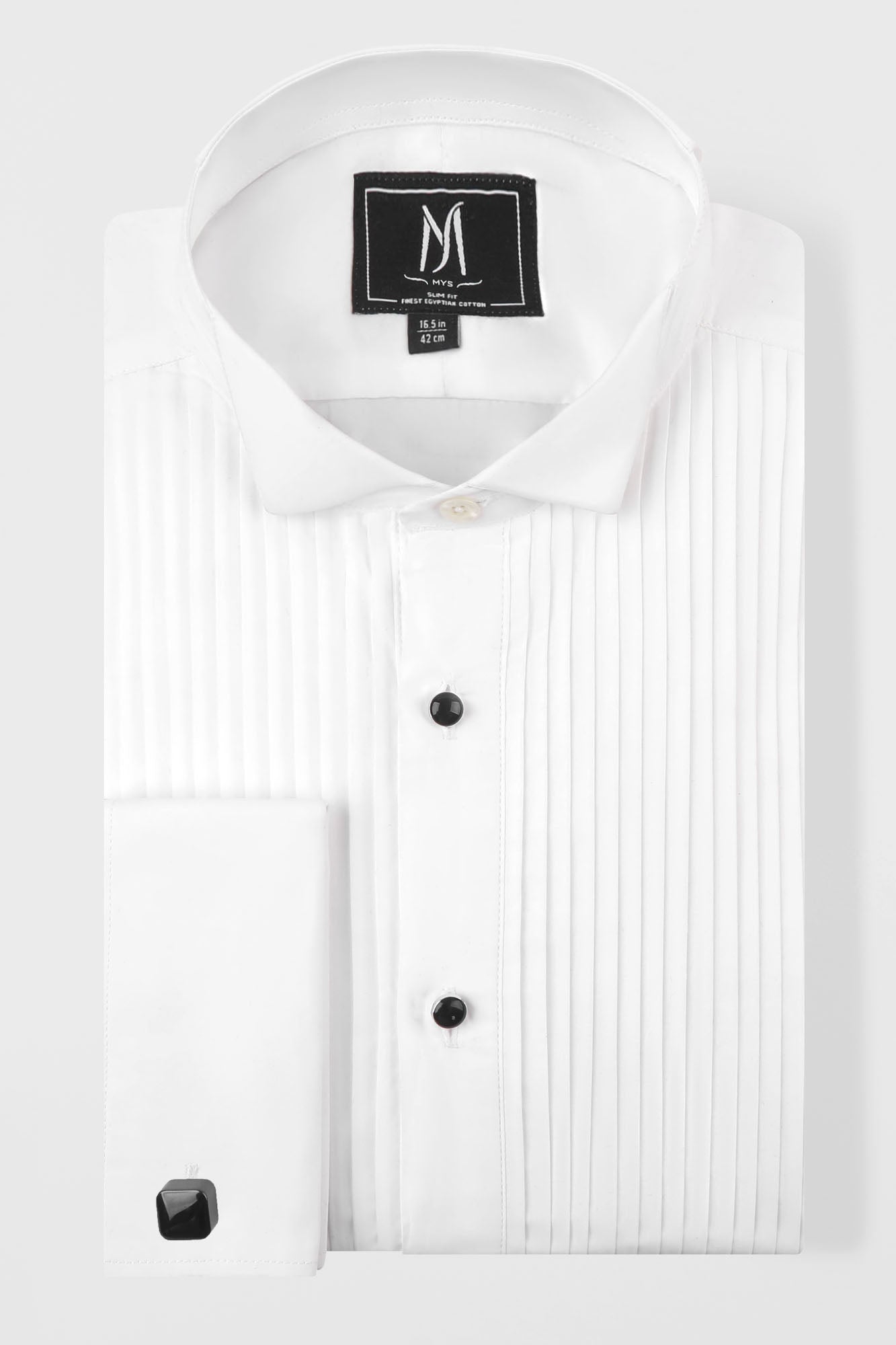 White Poplin Pleated Tuxedo Shirt - Regular Fit