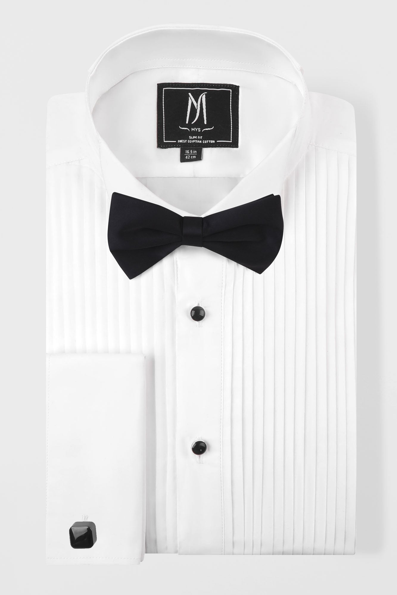 White Poplin Pleated Tuxedo Shirt - Regular Fit