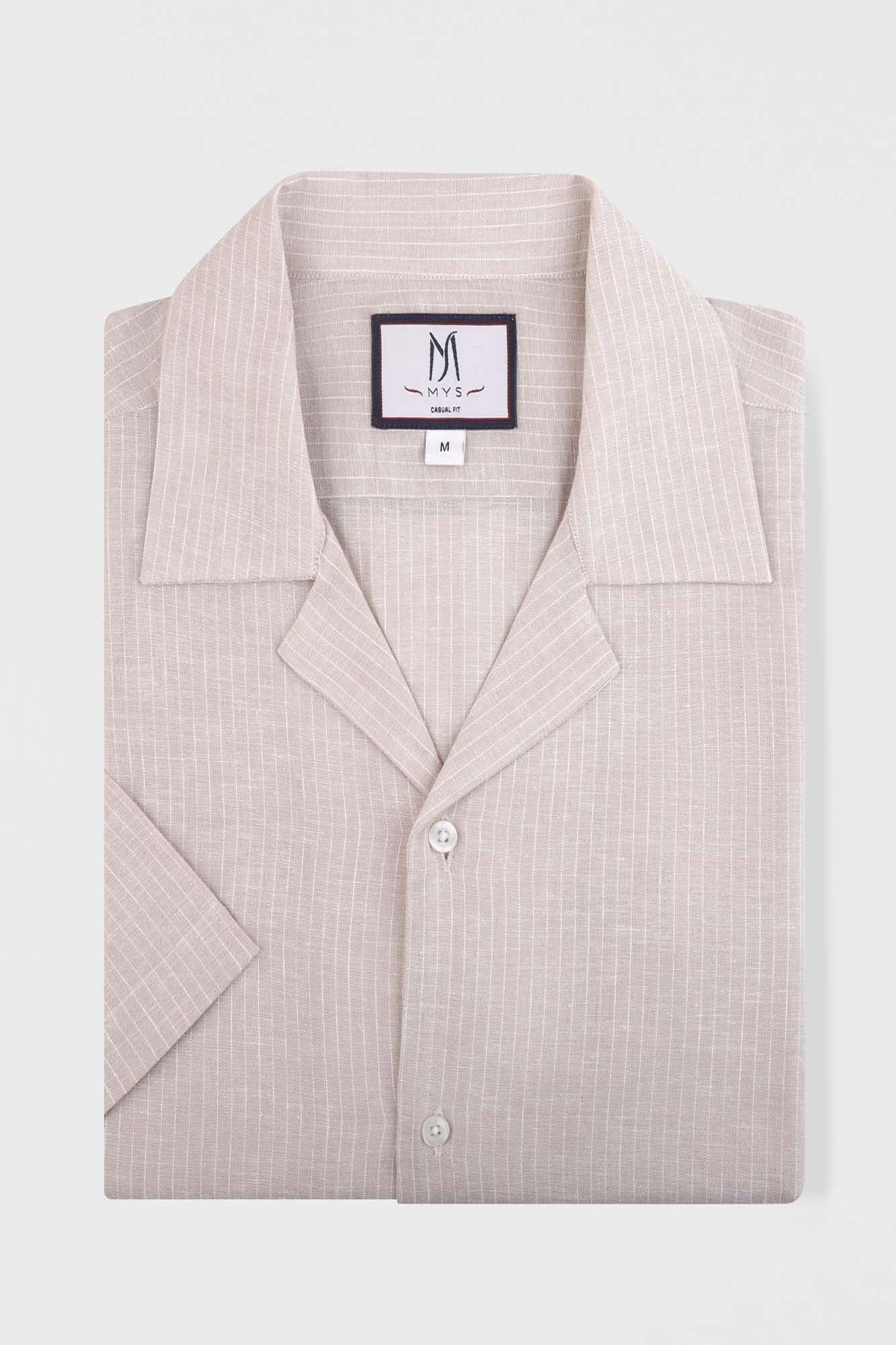 White Pin Stripe Linen Cotton Revere Shirt