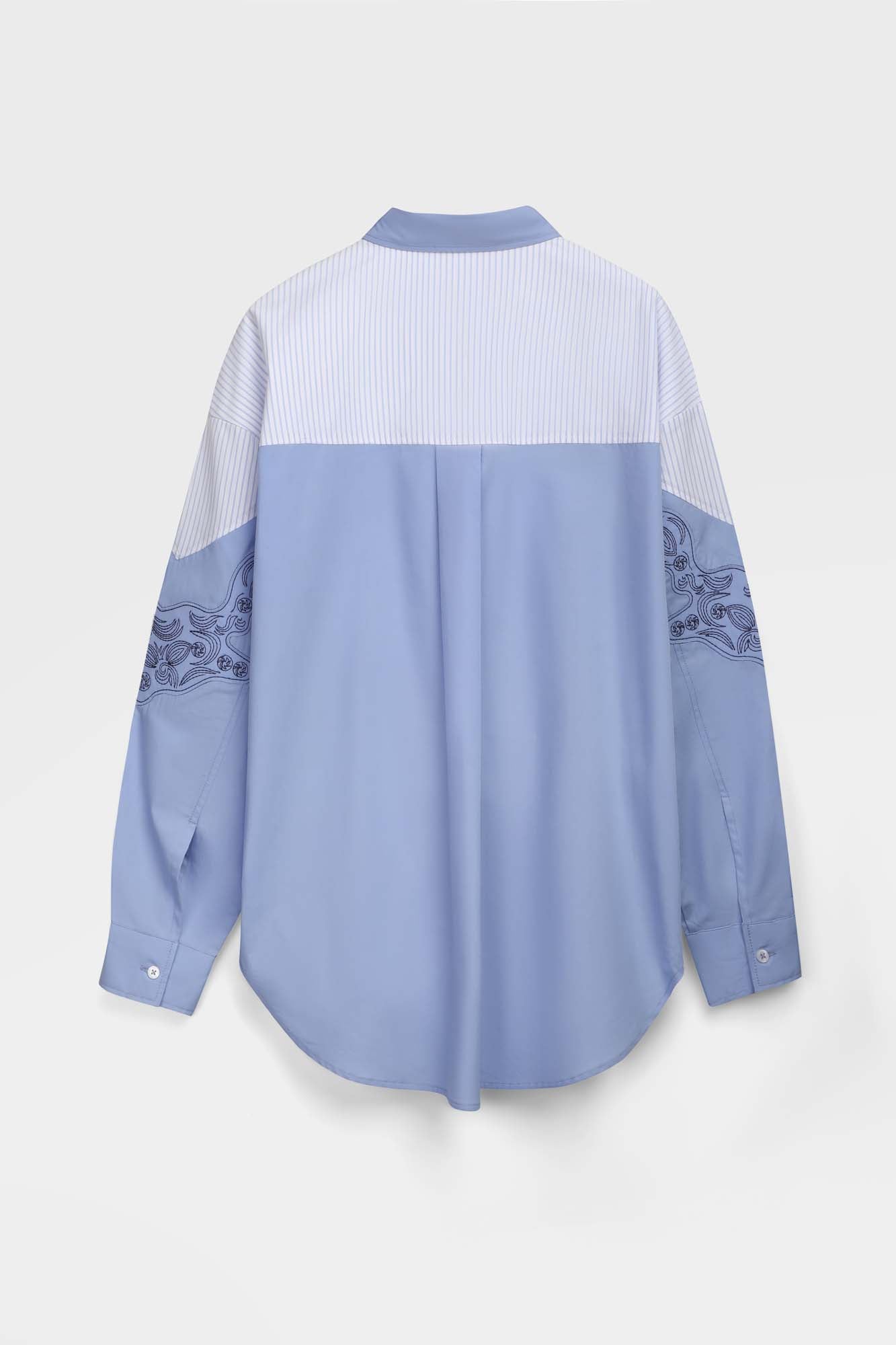 Blue Embroidered Patchwork Shirt