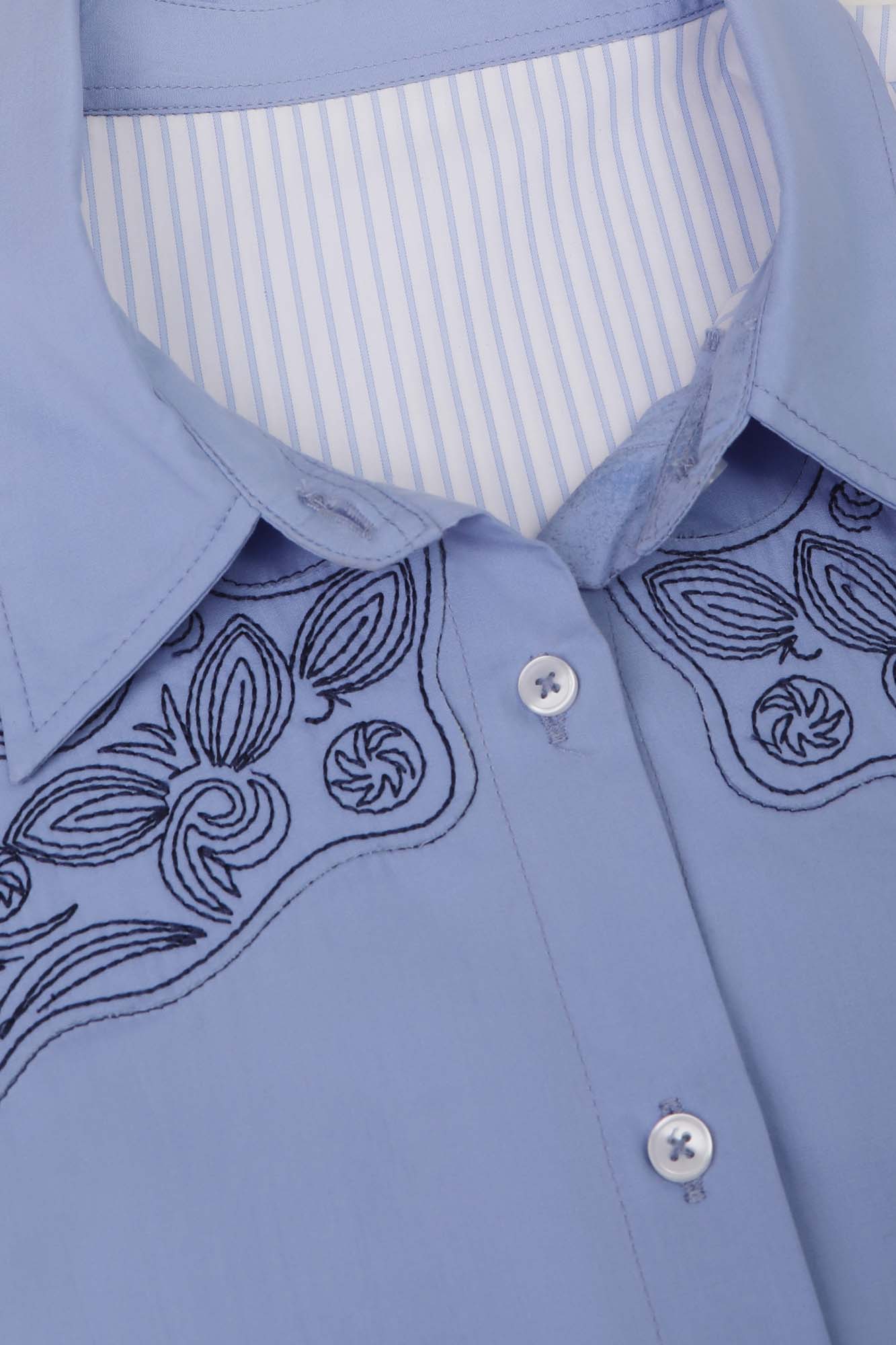 Blue Embroidered Patchwork Shirt