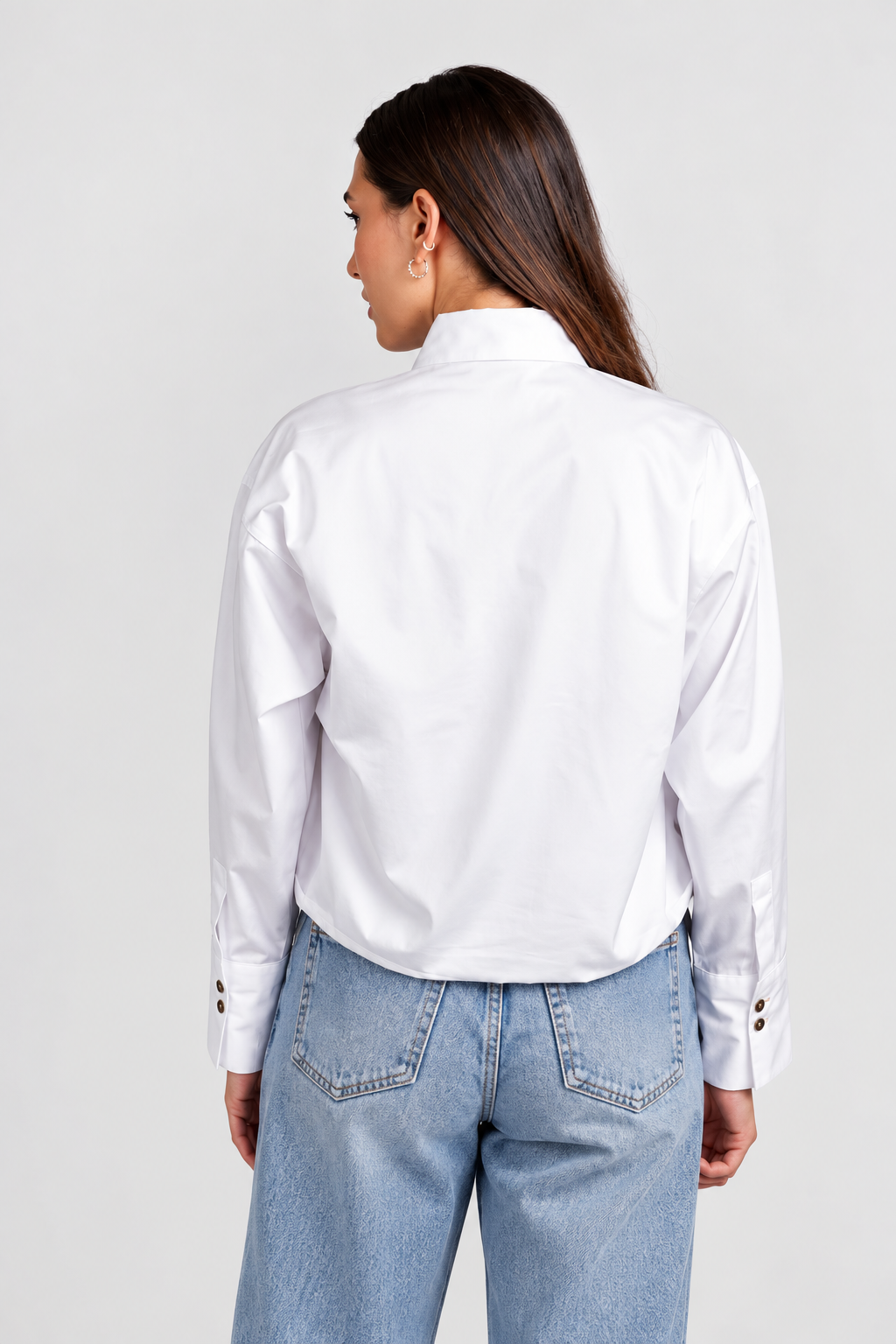 White Twill Cropped Shirt