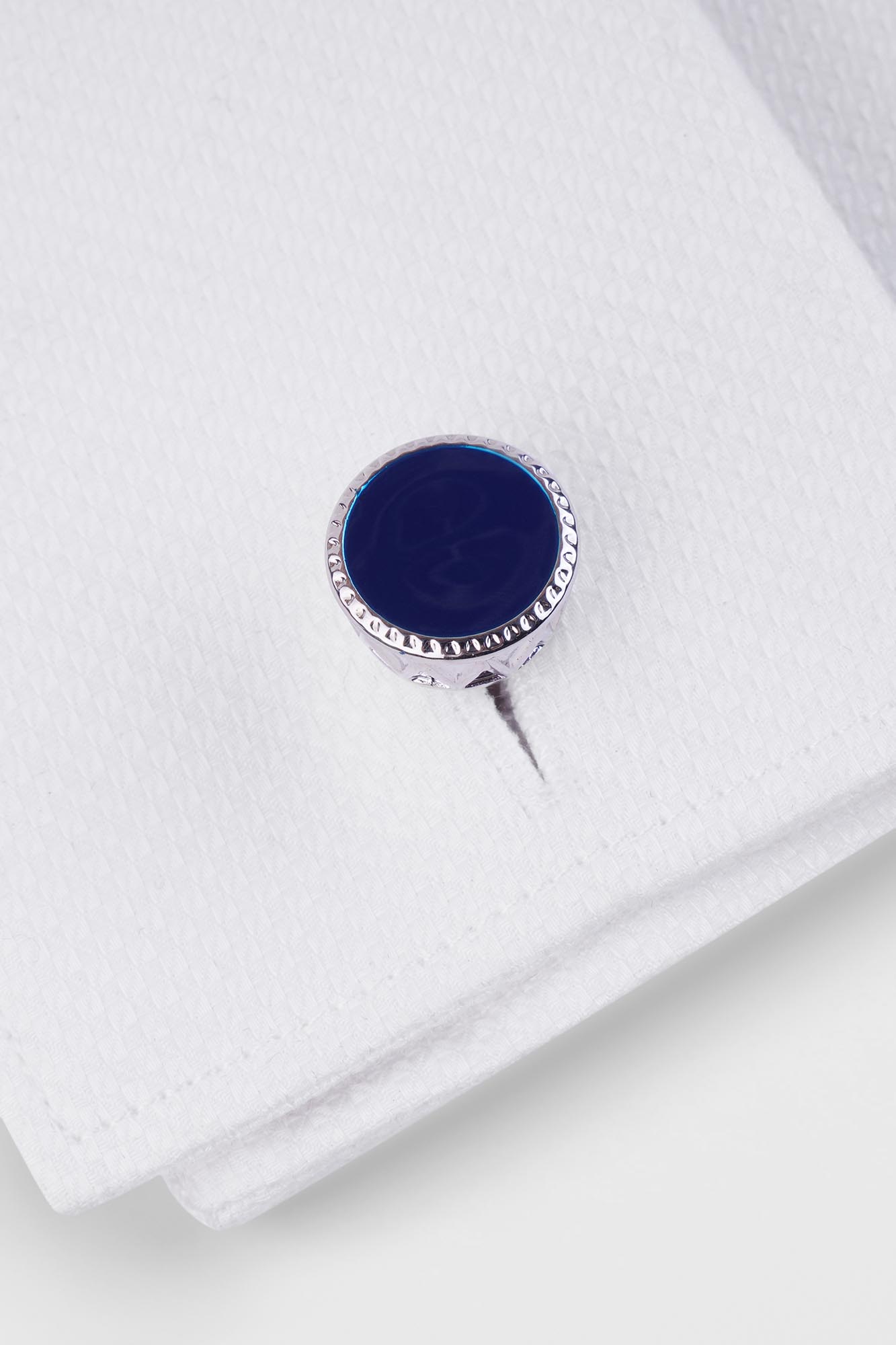 Blue Silver Round Cufflinks