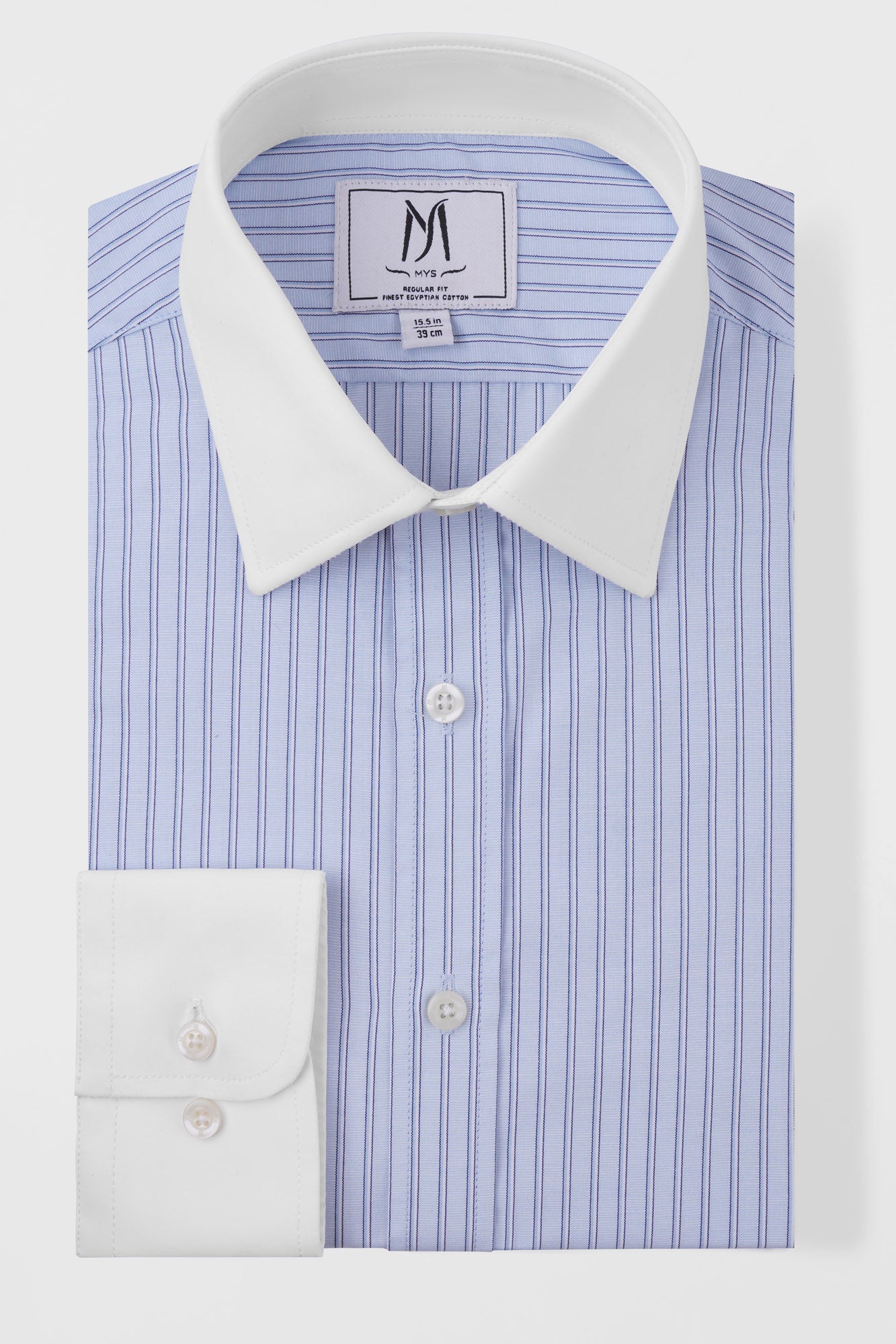 Light Blue Striped Poplin Contrast Shirt - Regular Fit