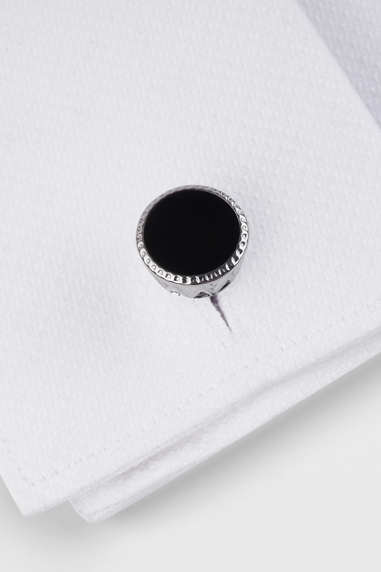 Black Silver Round Cufflinks