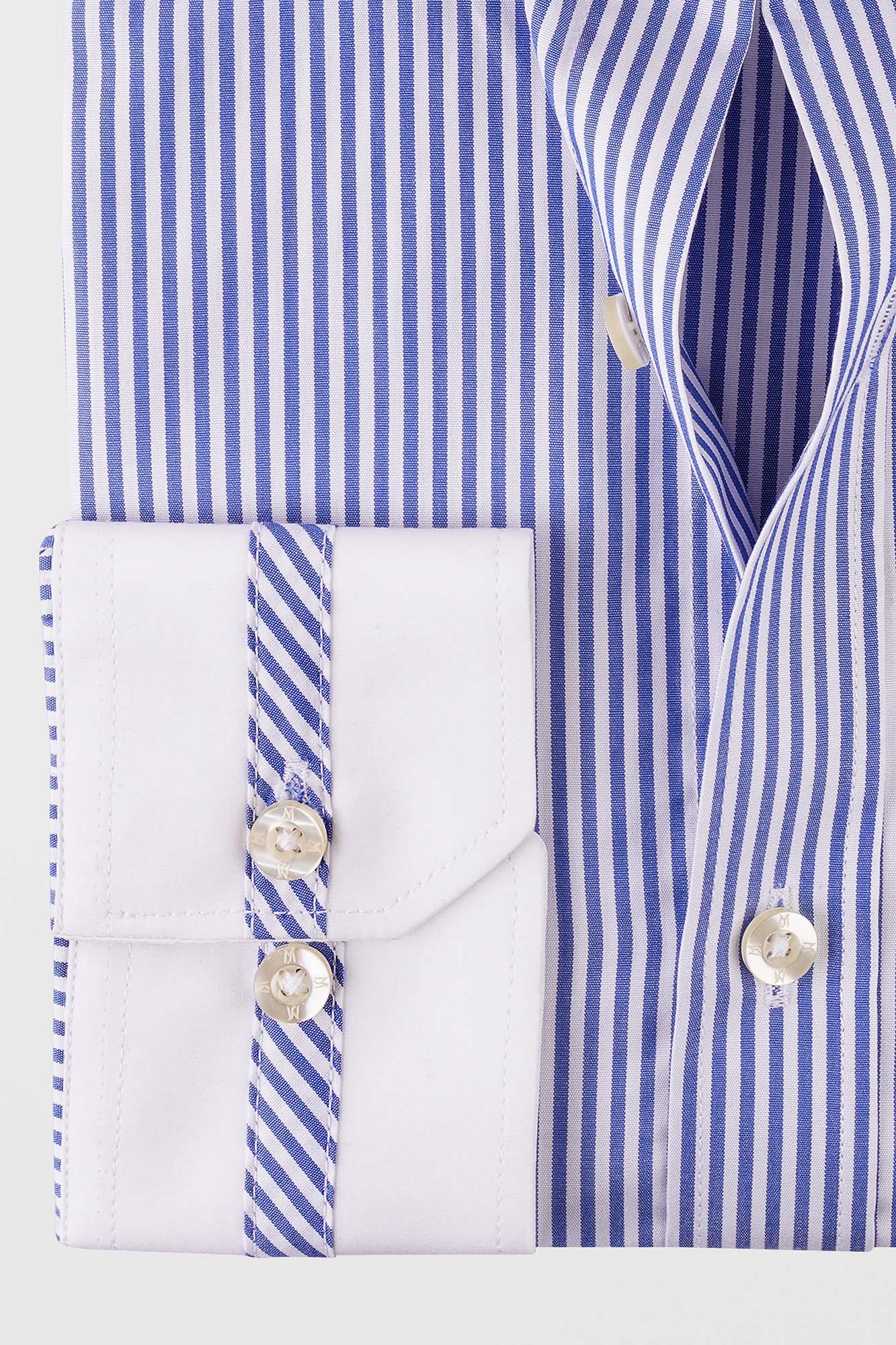 Blue Striped Contrast Patch-Work Shirt - Regular Fit
