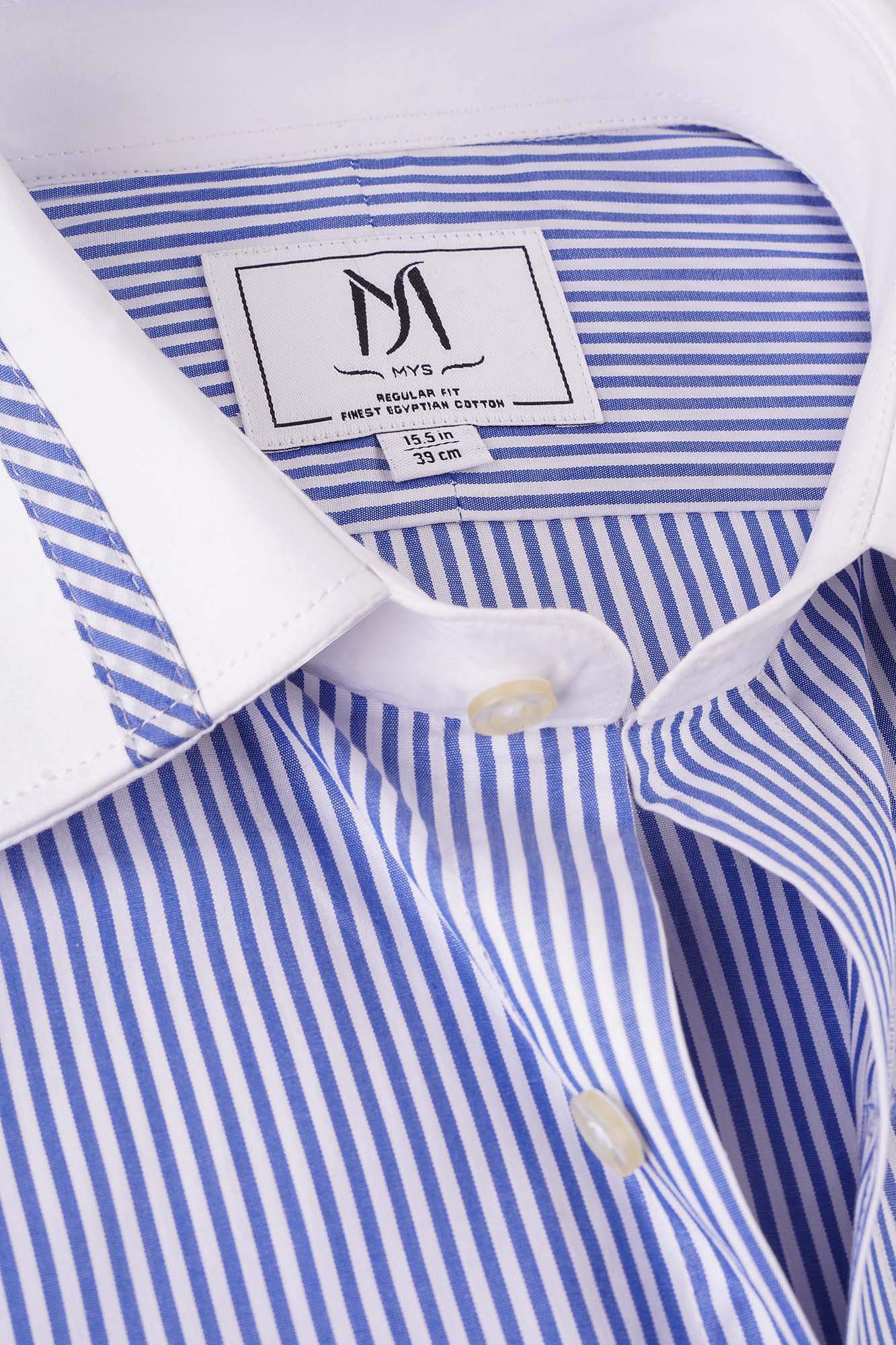 Blue Striped Contrast Patch-Work Shirt - Regular Fit