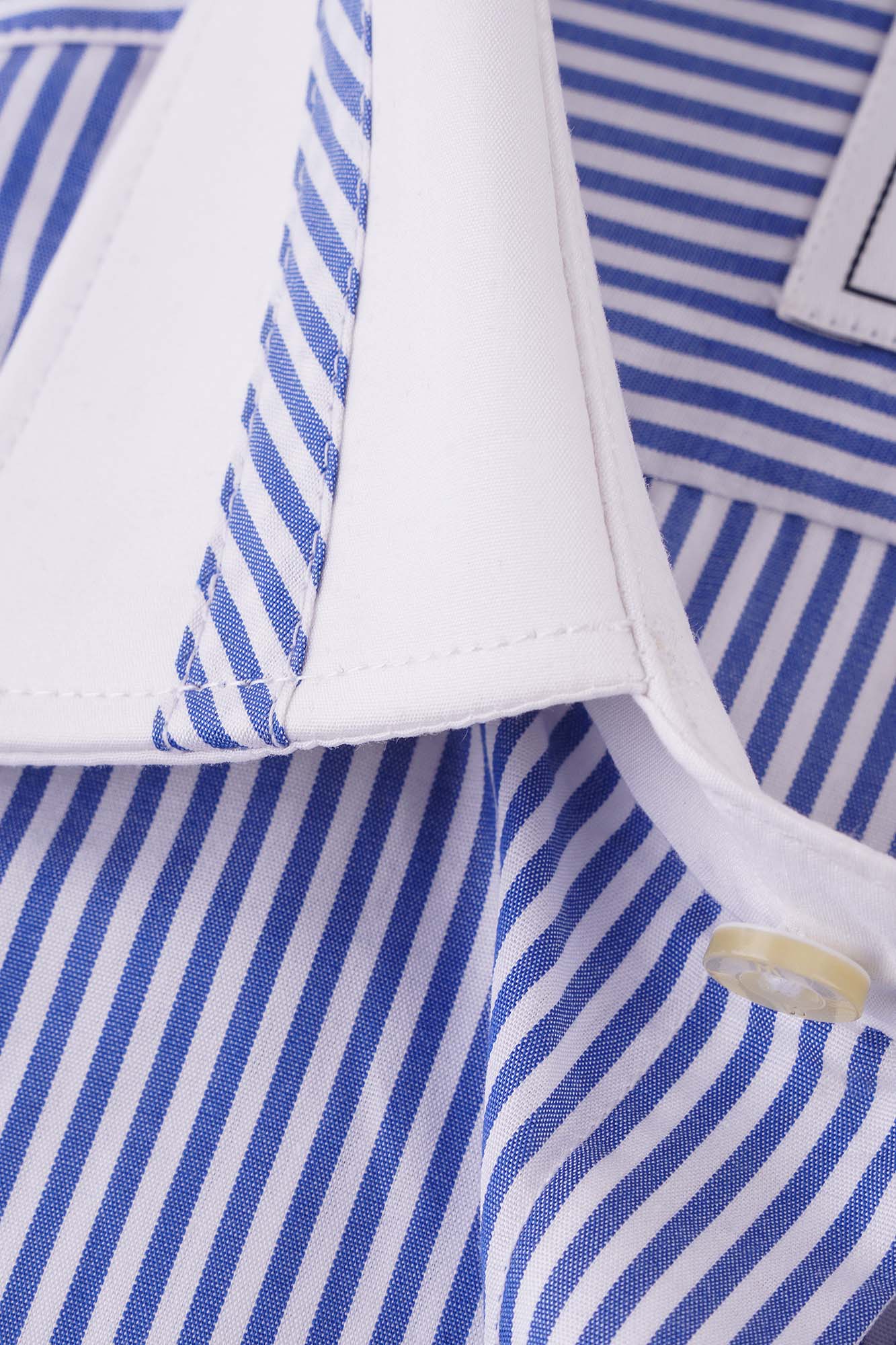 Blue Striped Contrast Patch-Work Shirt - Regular Fit