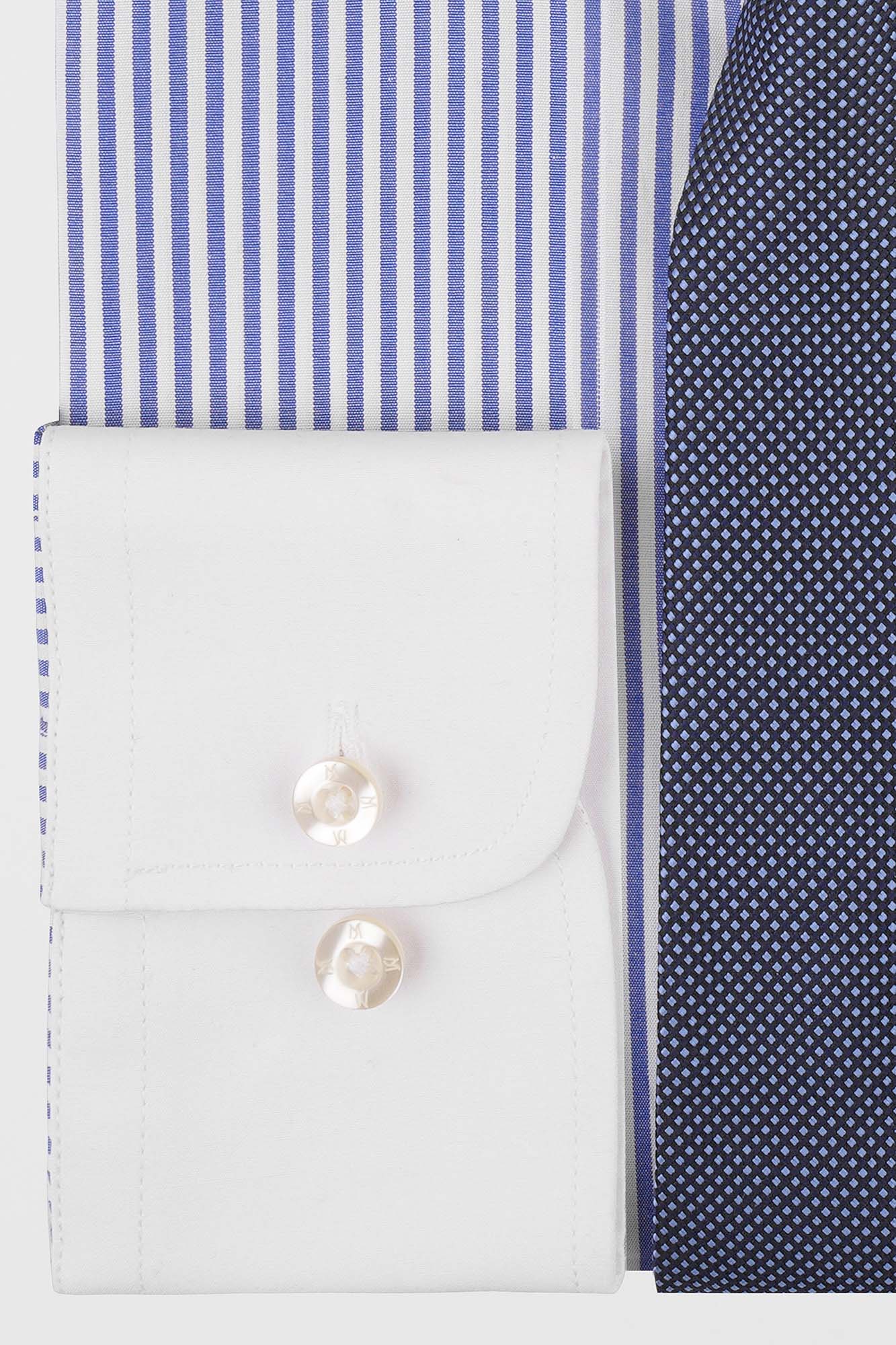 Blue Striped Poplin Contrast Shirt - Regular Fit