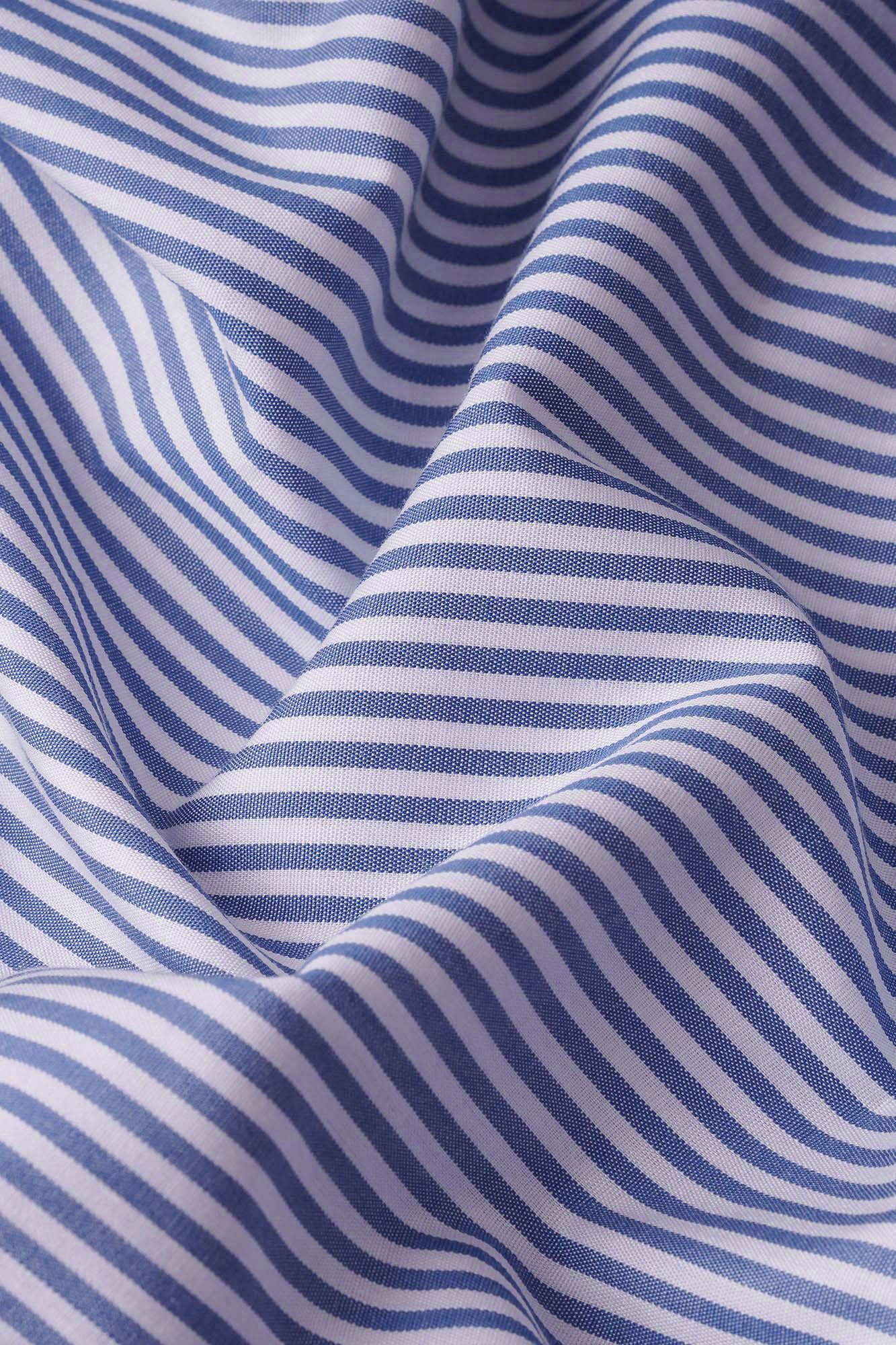 Blue Striped Poplin Contrast Shirt - Regular Fit