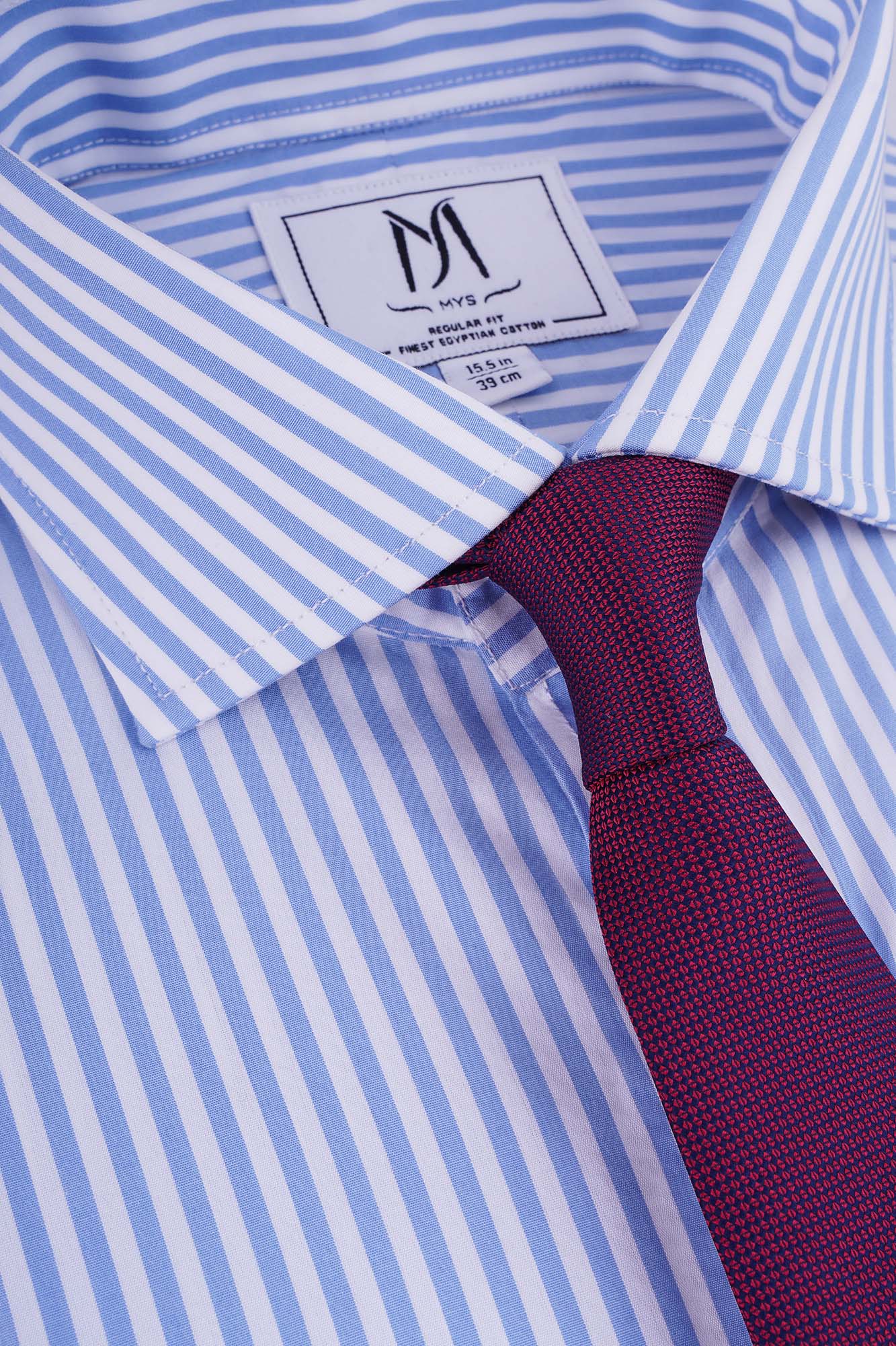 Sky Blue Striped Poplin Shirt - Regular Fit