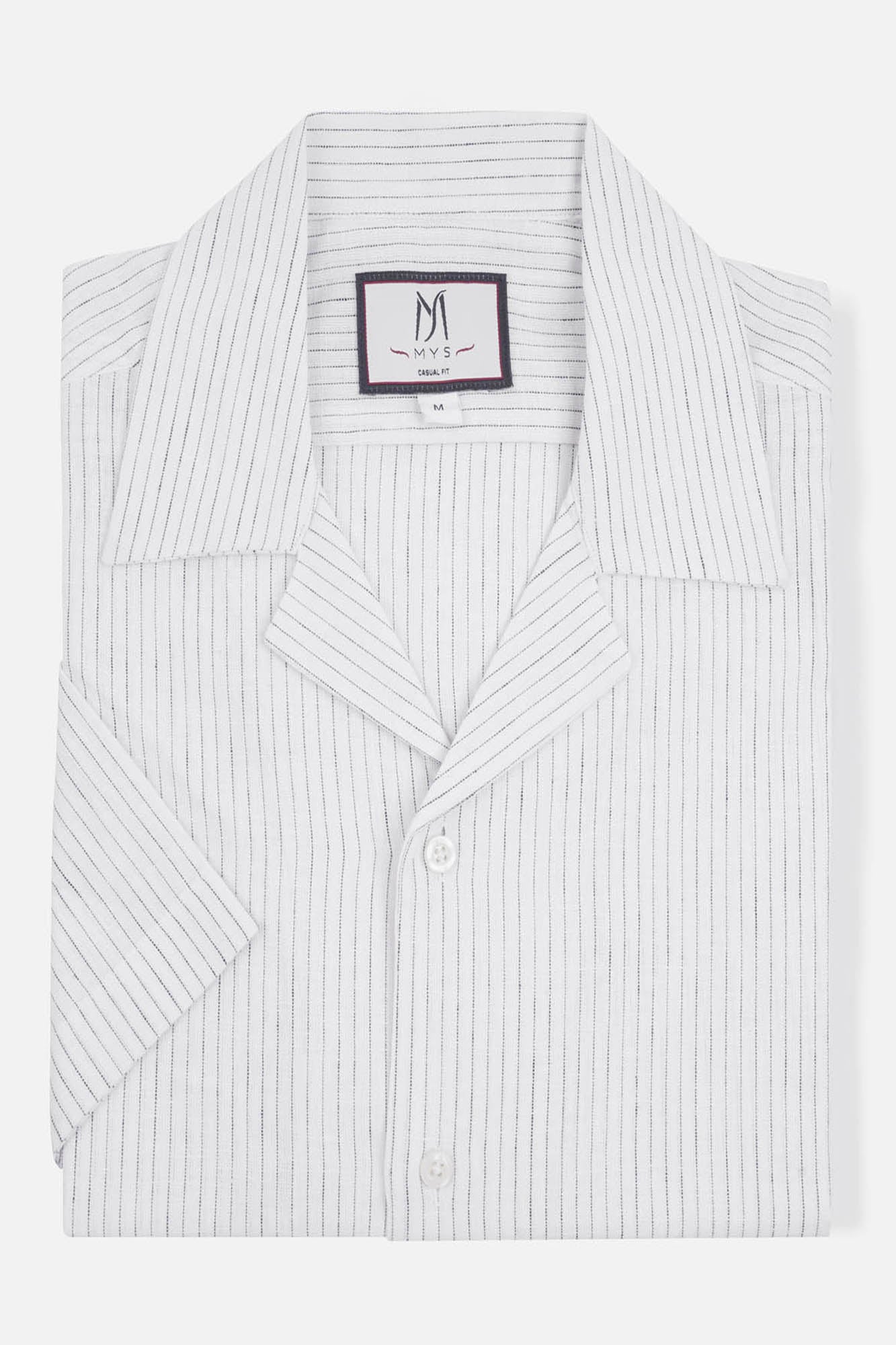 White Pin Stripe Linen Cotton Revere Shirt