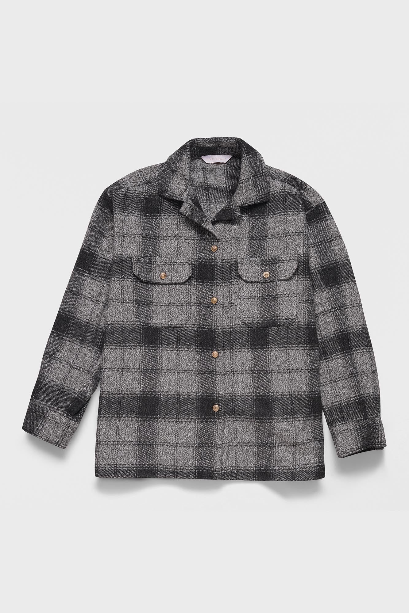 Brushed Checkered Overshirt with Flap Pockets Black