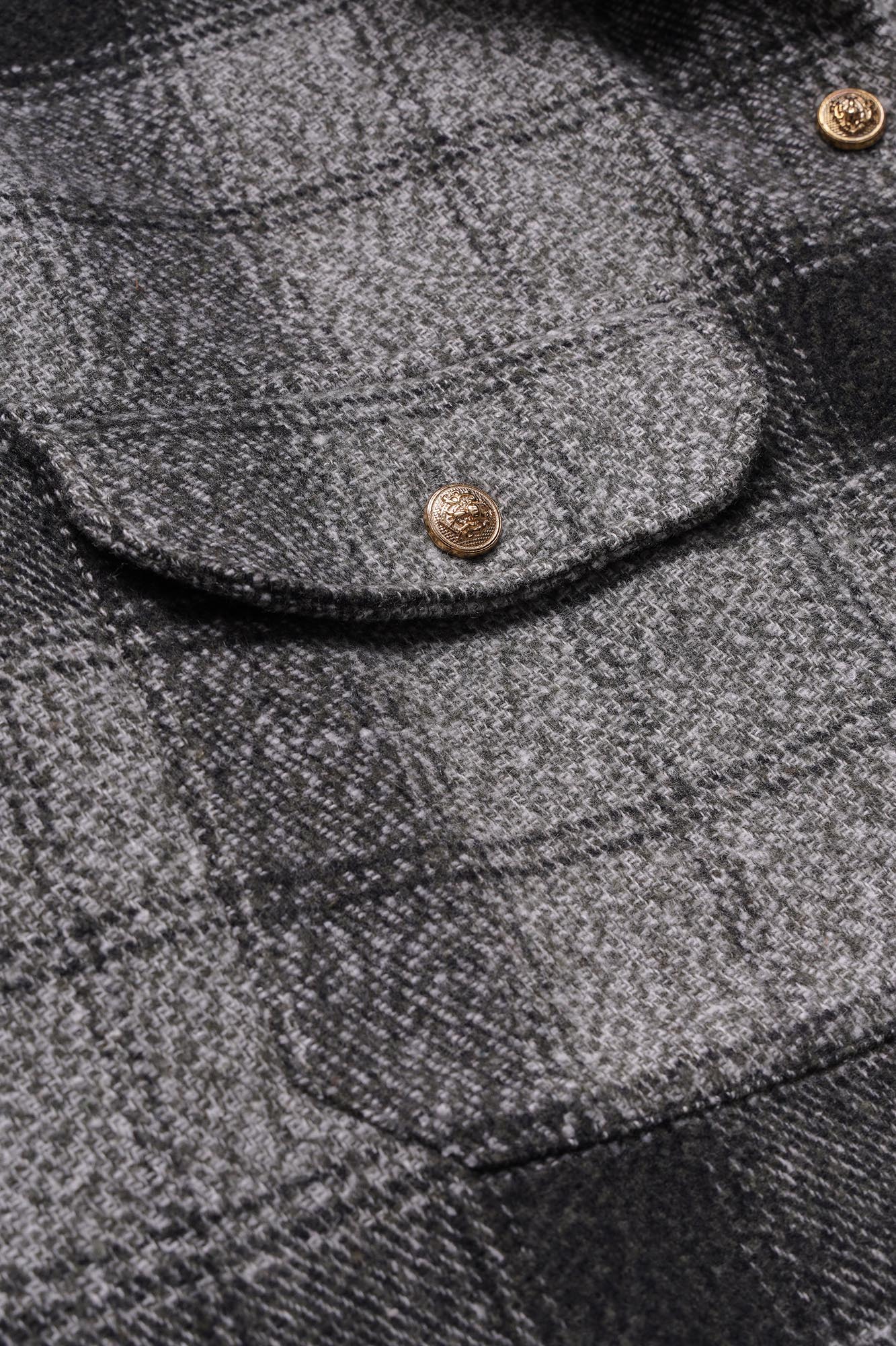 Brushed Checkered Overshirt with Flap Pockets Black