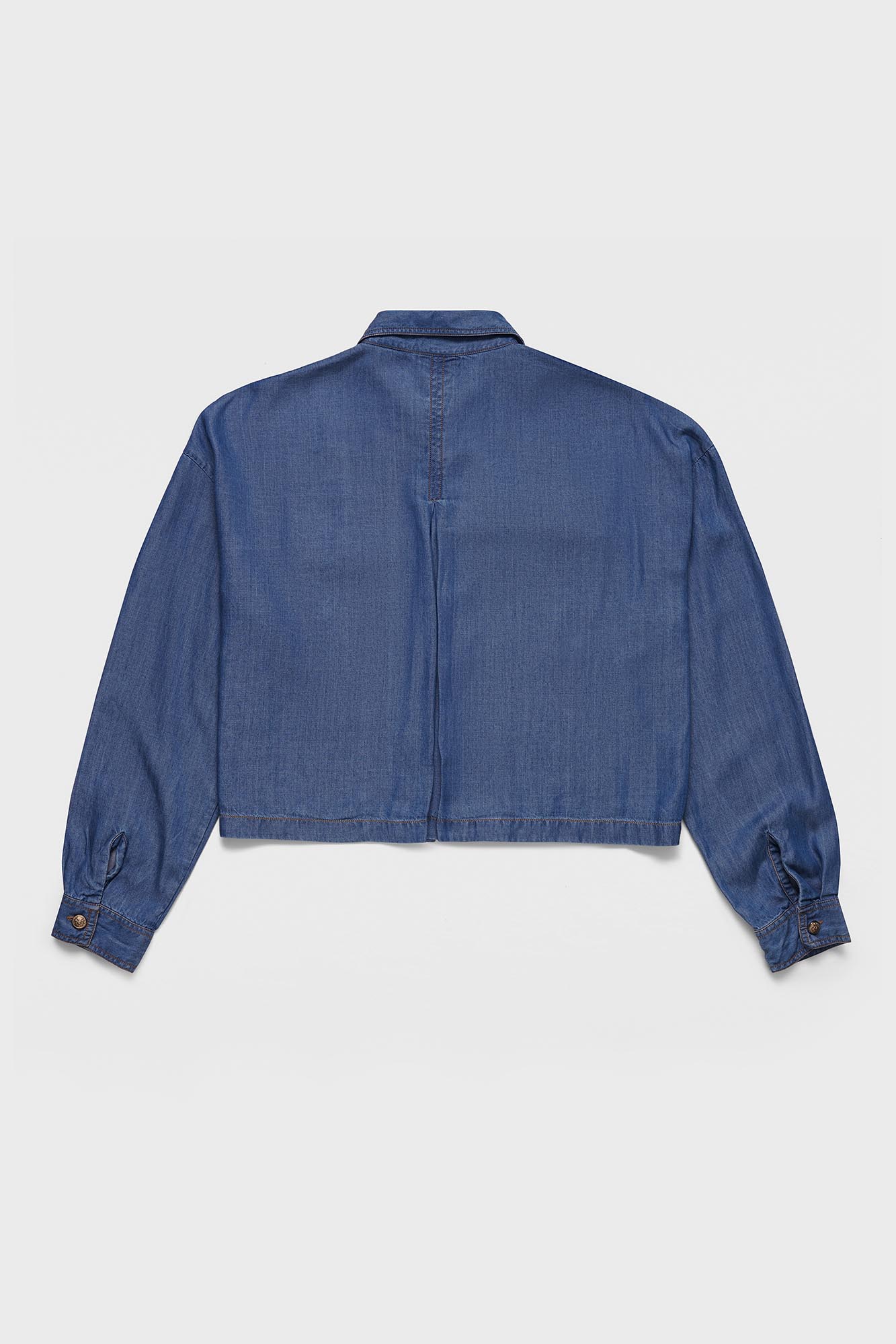 Medium Blue Denim Tencel Shirt with Flap Pockets