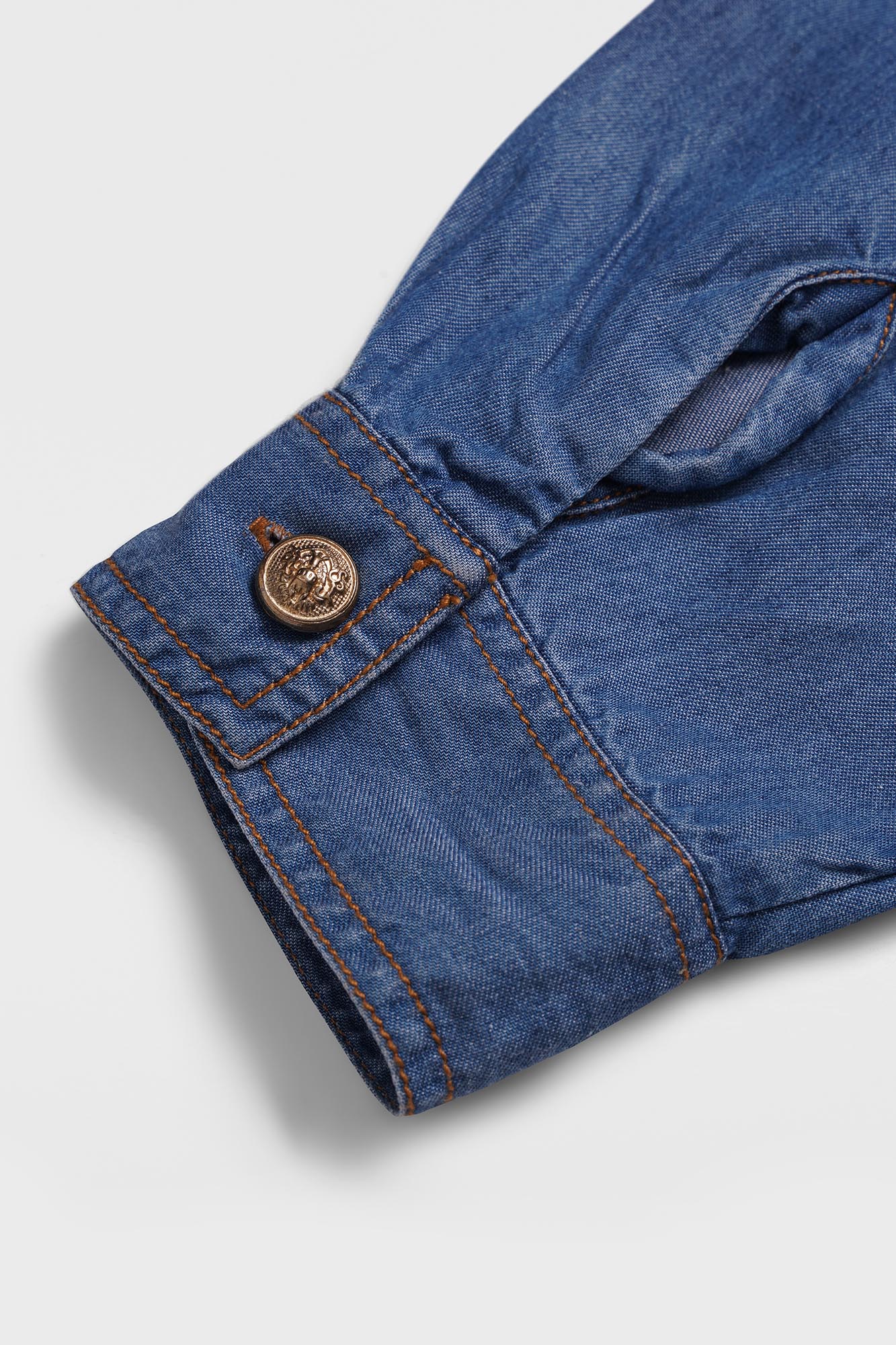 Medium Blue Denim Tencel Shirt with Flap Pockets