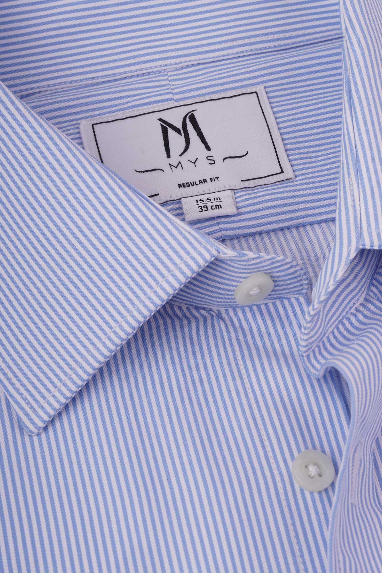 Light Blue Striped Twill Shirt - Regular Fit