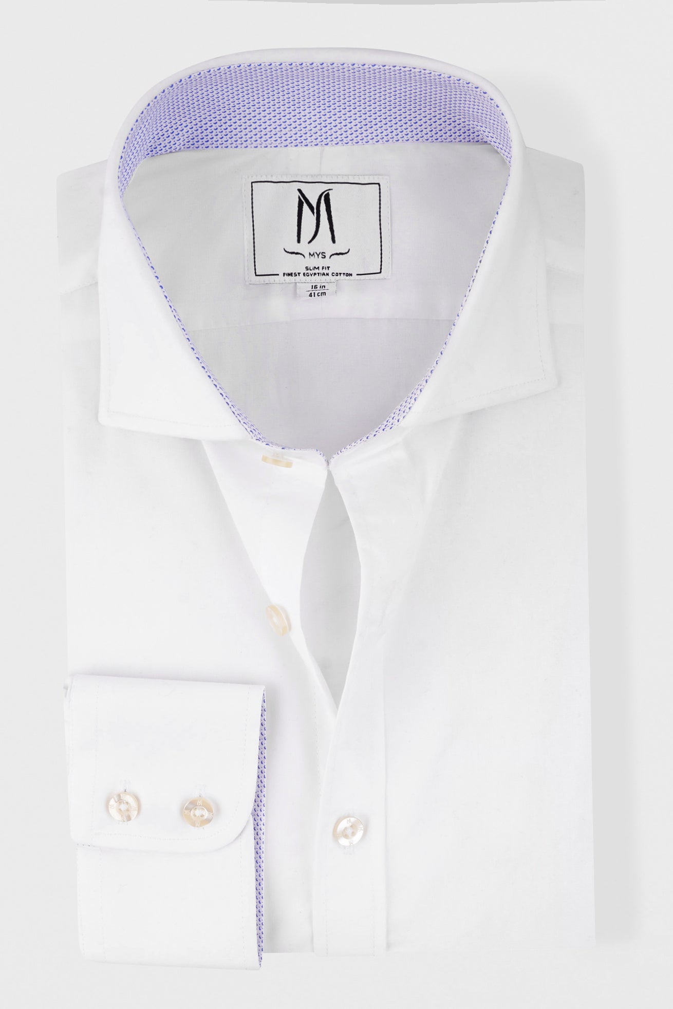 White Contrast Blue Stretch Shirt - Slim Fit