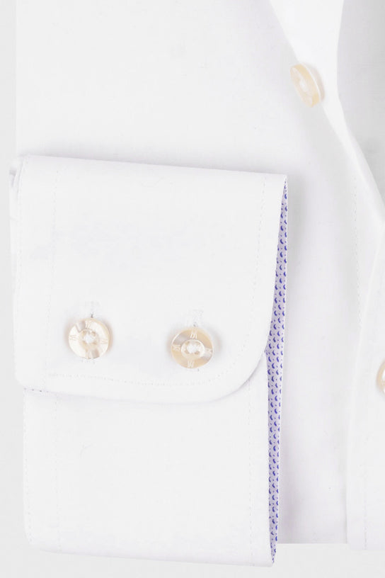 White Contrast Blue Stretch Shirt - Slim Fit