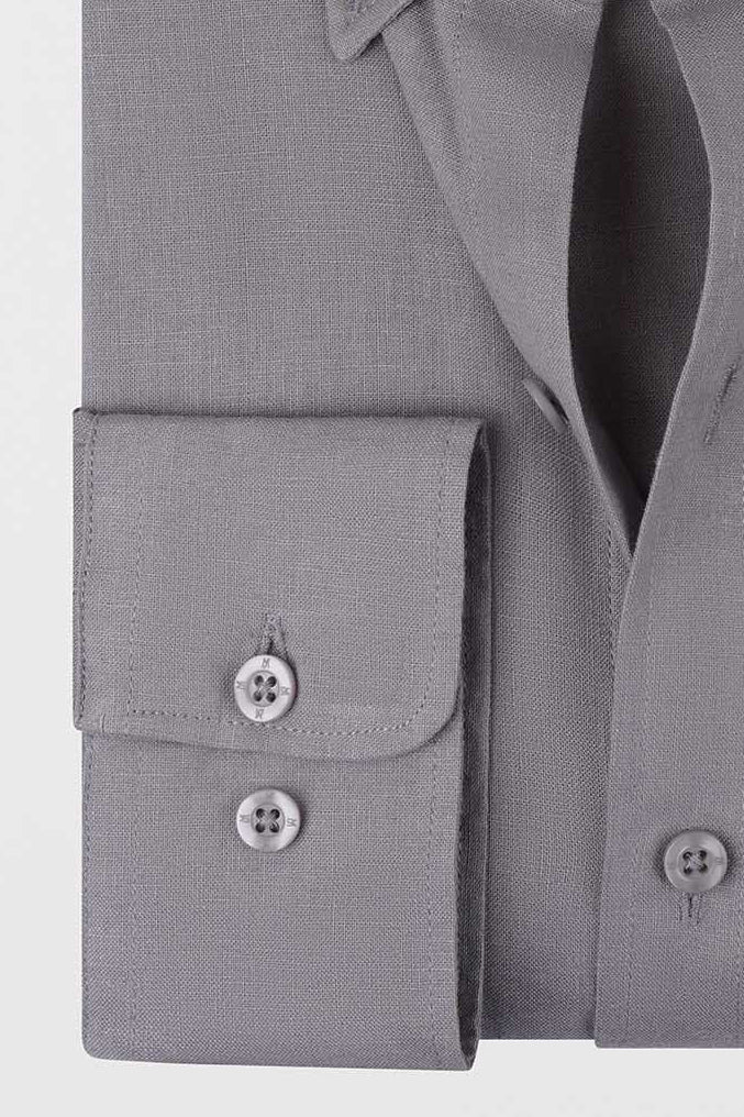 Linen Cotton Button-Down Shirt w/Pocket