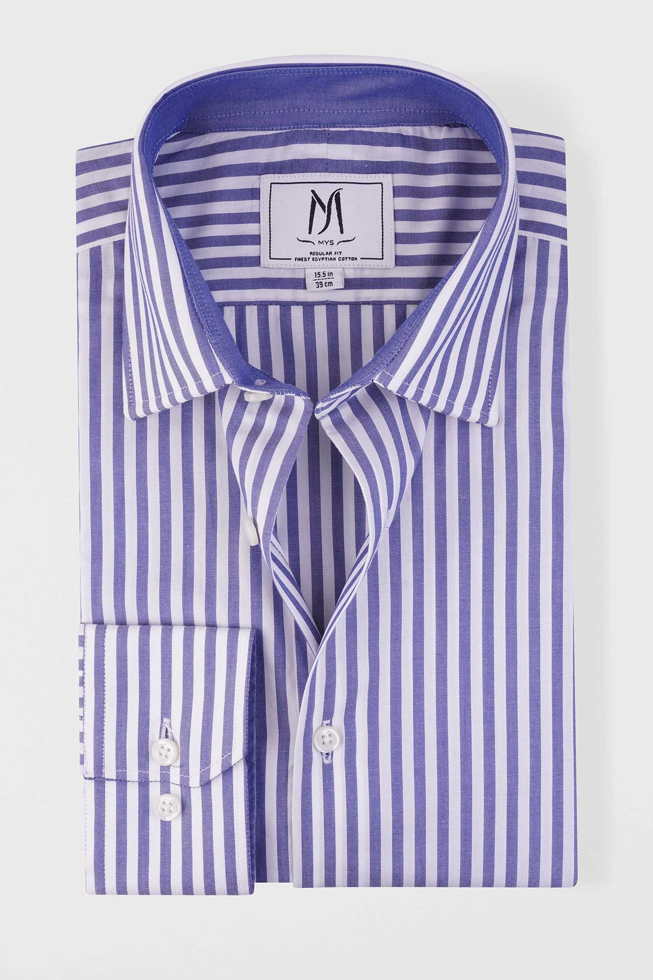 Navy Striped Poplin Shirt - Regular Fit