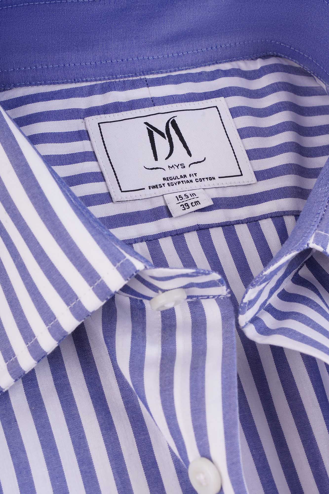 Navy Striped Poplin Shirt - Regular Fit